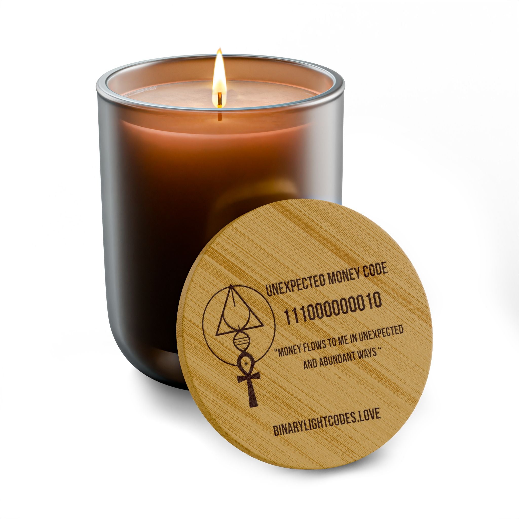 Engraved 14oz Scented Soy Candle with Lid - 'Unexpected Money Code'