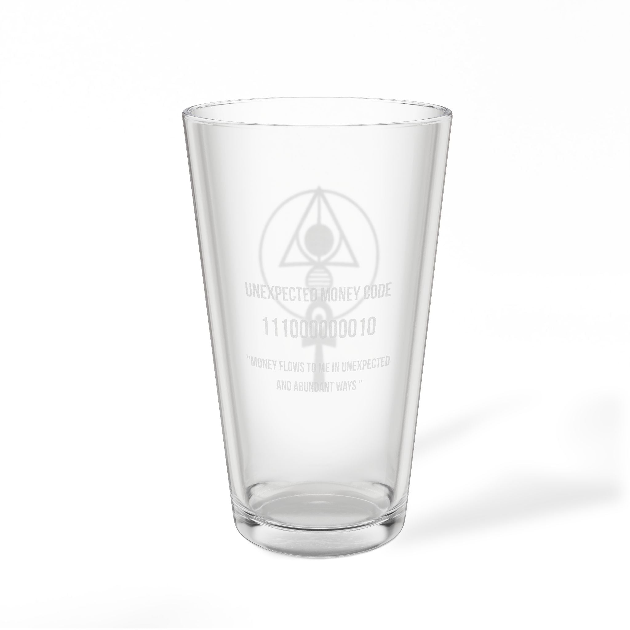 Engraved 16oz Pint Mixing Glass – Activating Binary Light Code Symbol