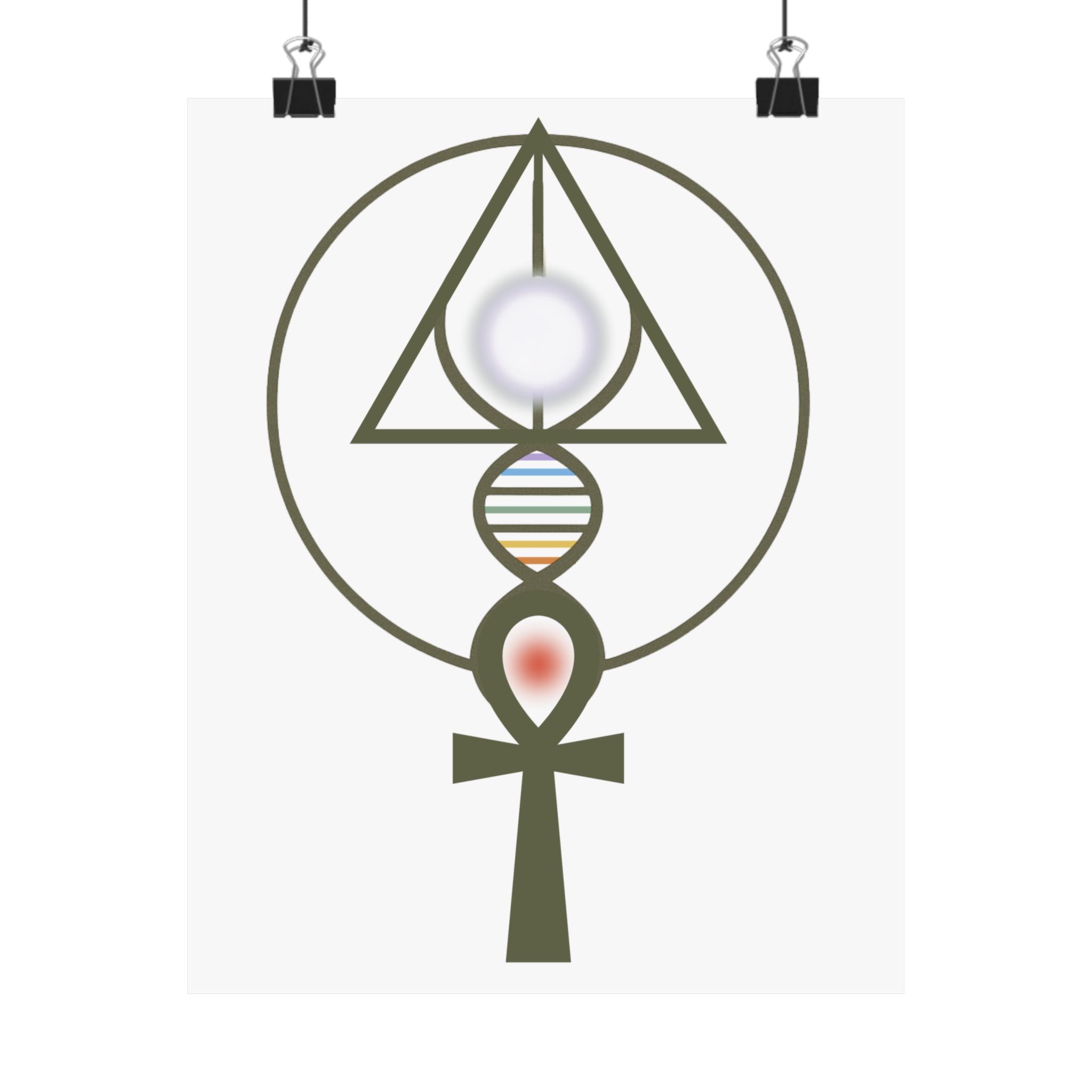 Activated Binary Light Codes Symbol / Ankh & DNA Symbol Matte Vertical Poster — Spiritual Geometry Wall Art