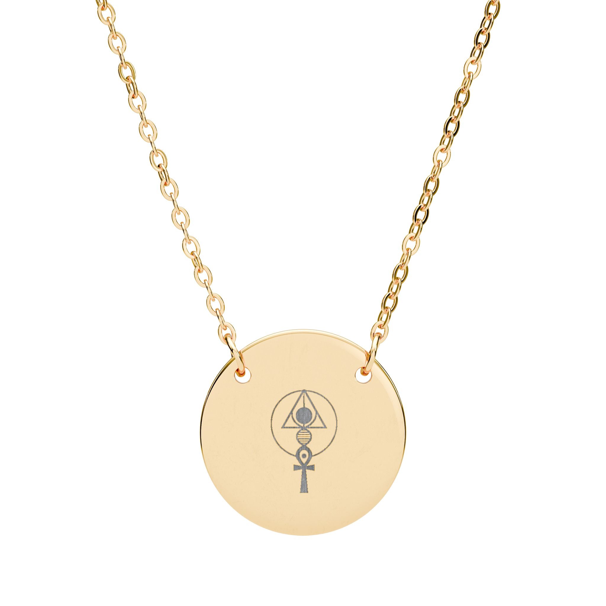 Engraved Circle Necklace - Binary Light Code Symbol (Rose Gold or Silver)