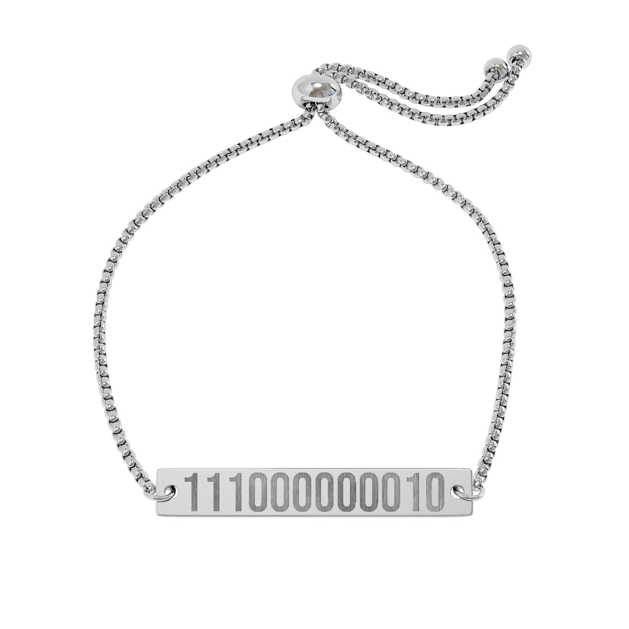 Legacy Key Binary Code Engraved Bar Bracelet - Adjustable Personalized Bracelet