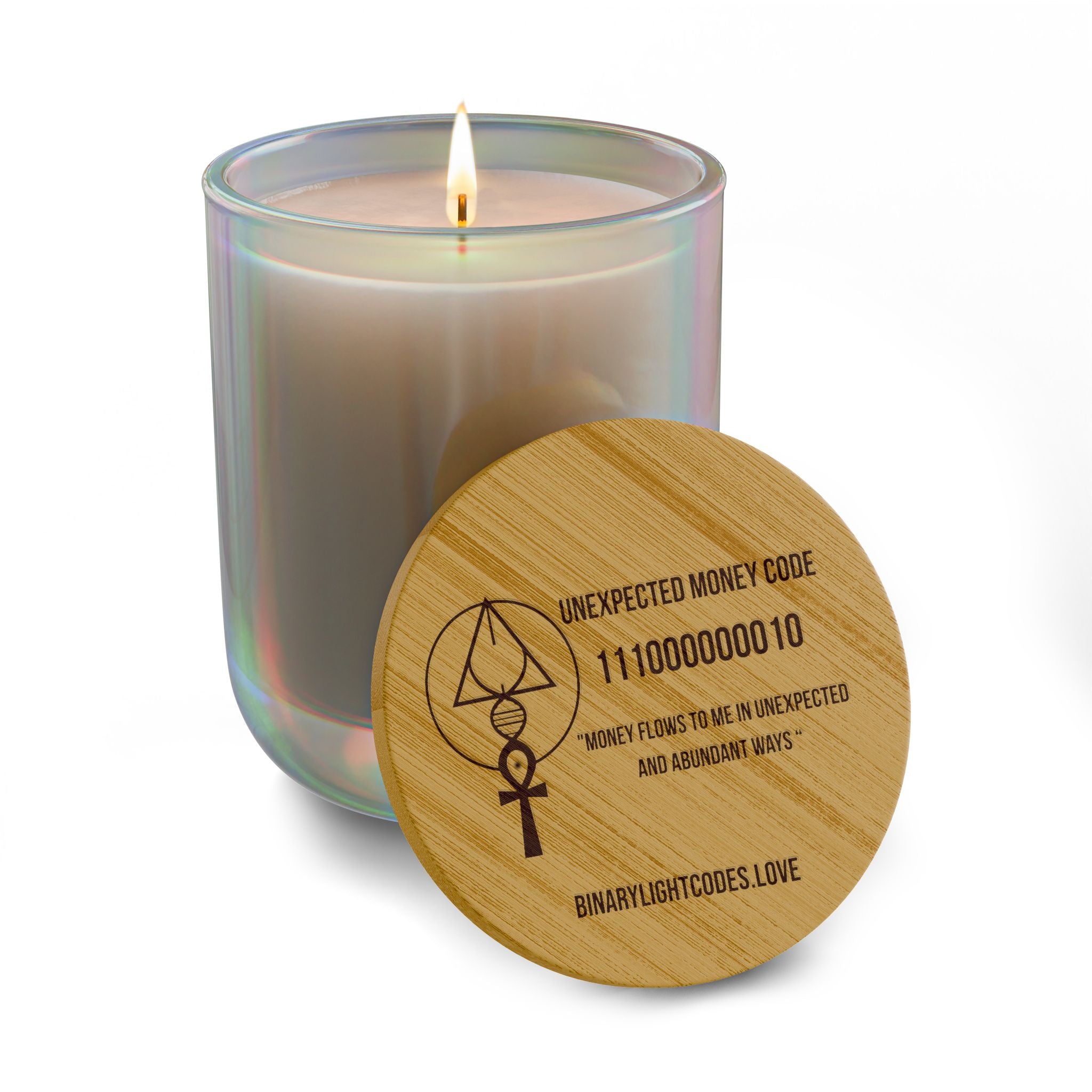 Engraved 14oz Scented Soy Candle with Lid - 'Unexpected Money Code'