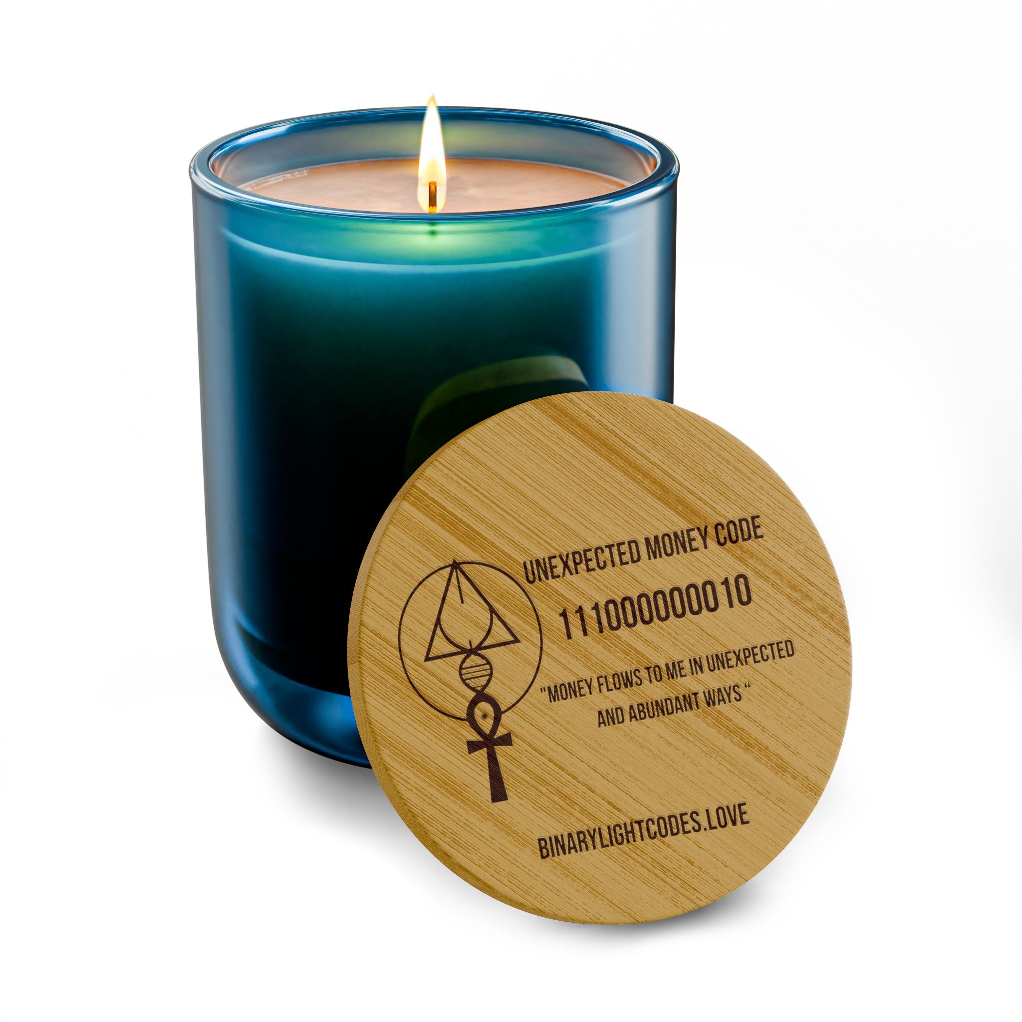 Engraved 14oz Scented Soy Candle with Lid - 'Unexpected Money Code'