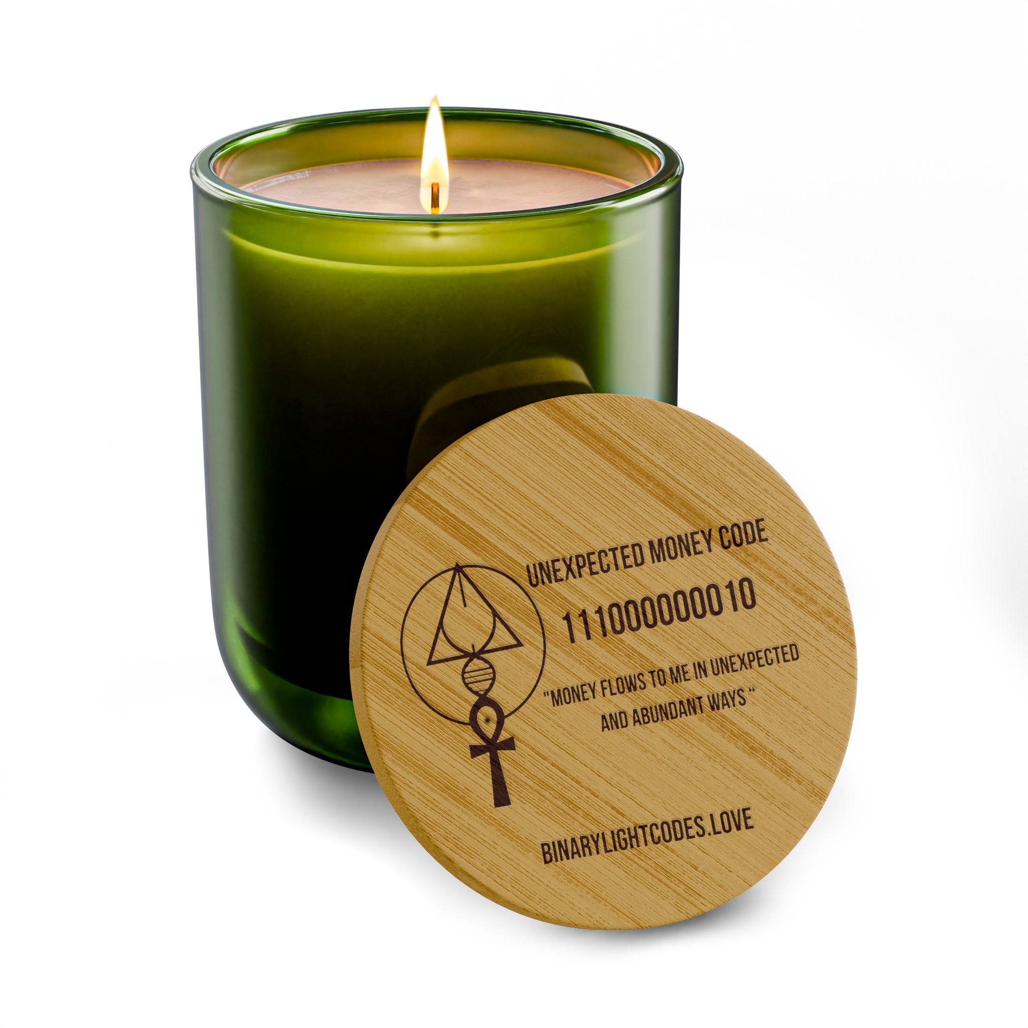 Engraved 14oz Scented Soy Candle with Lid - 'Unexpected Money Code'