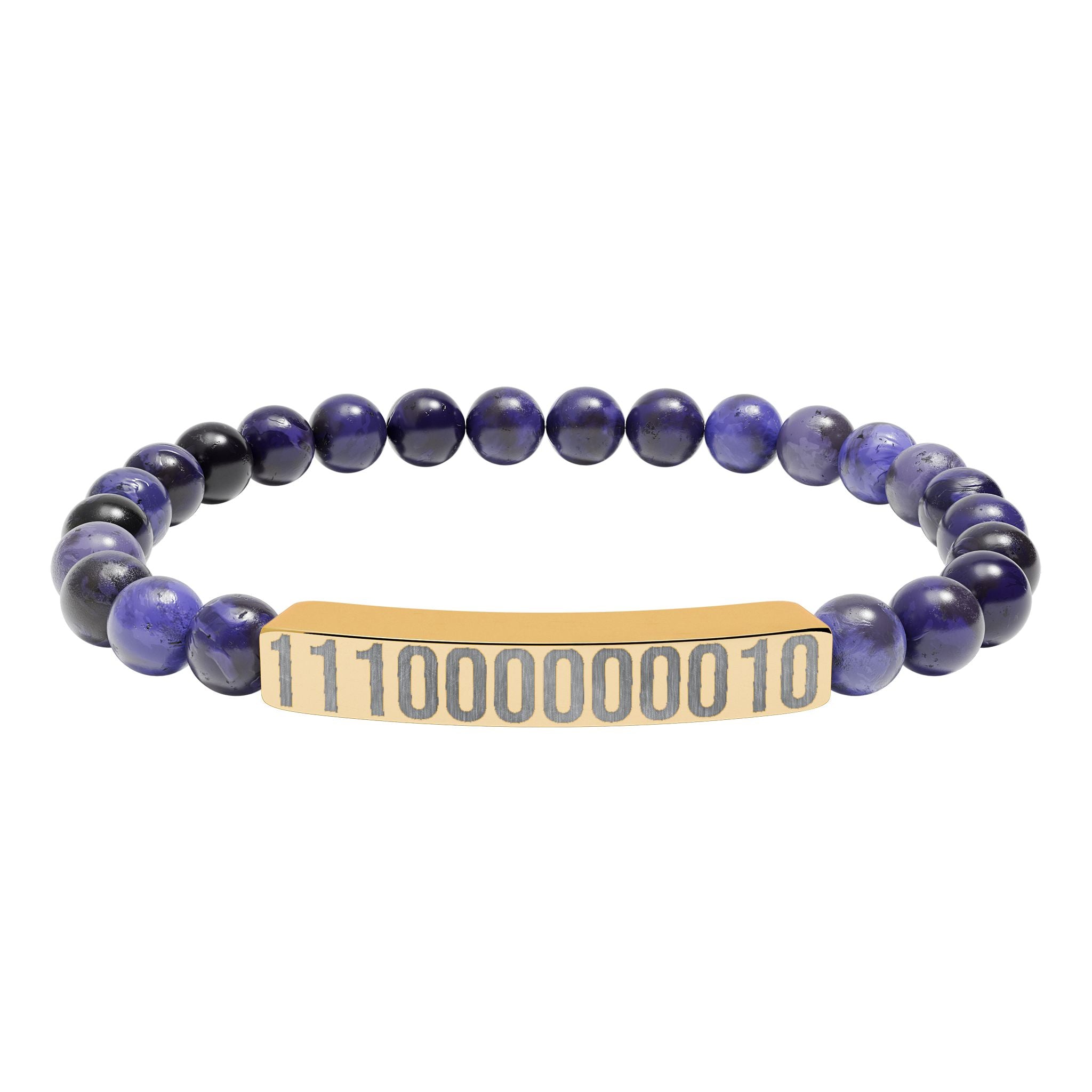Engraved Legacy Key Binary Code Bar Stone Bracelet - Natural Gem Stretch Bracelet