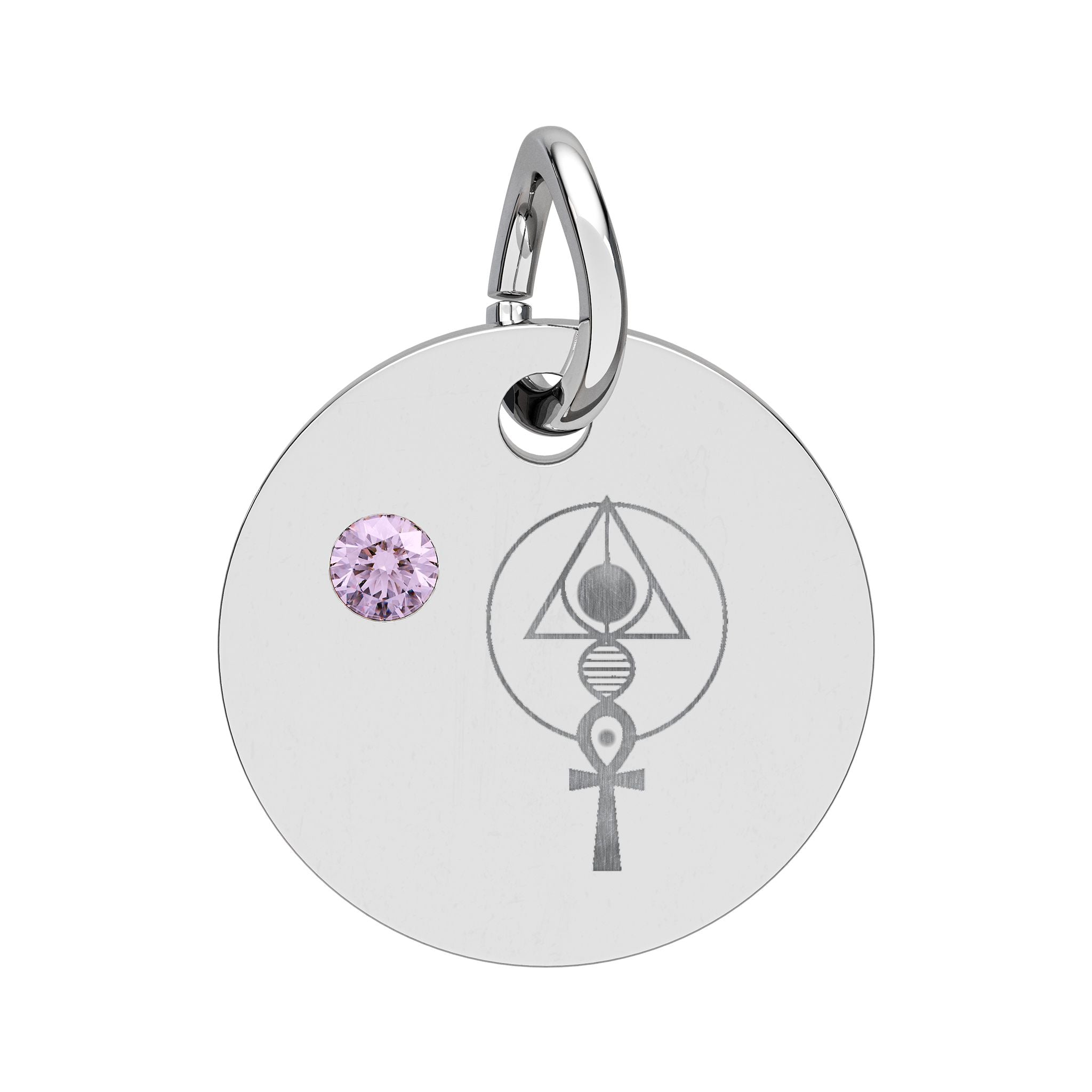 Engraved Binary Light Code Symbol + Birthstone Circle Charm (Chain sold separately)