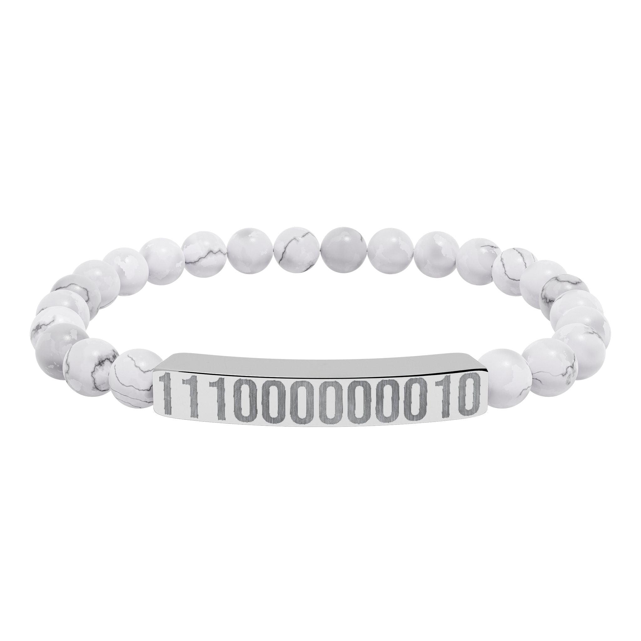 Engraved Legacy Key Binary Code Bar Stone Bracelet - Natural Gem Stretch Bracelet