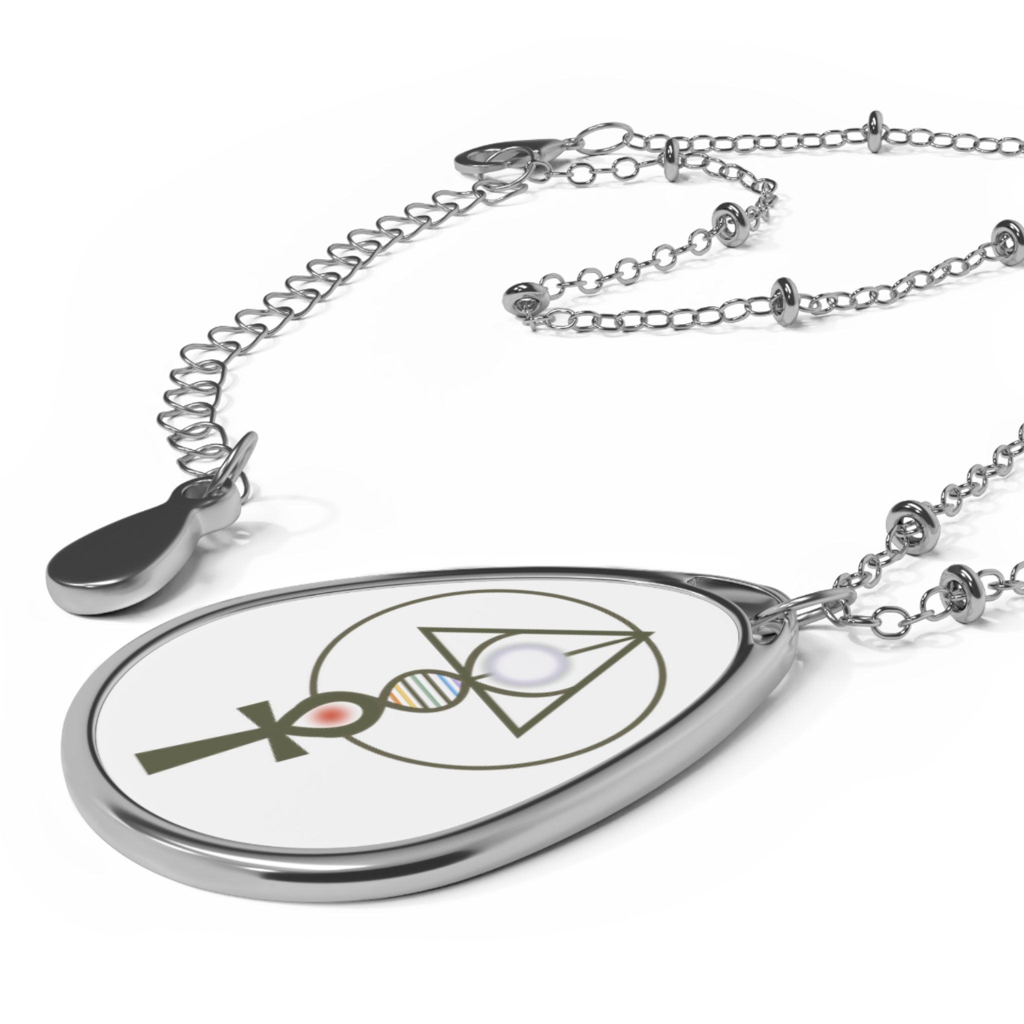 Oval Pendant Necklace - Binary Light Code Symbol
