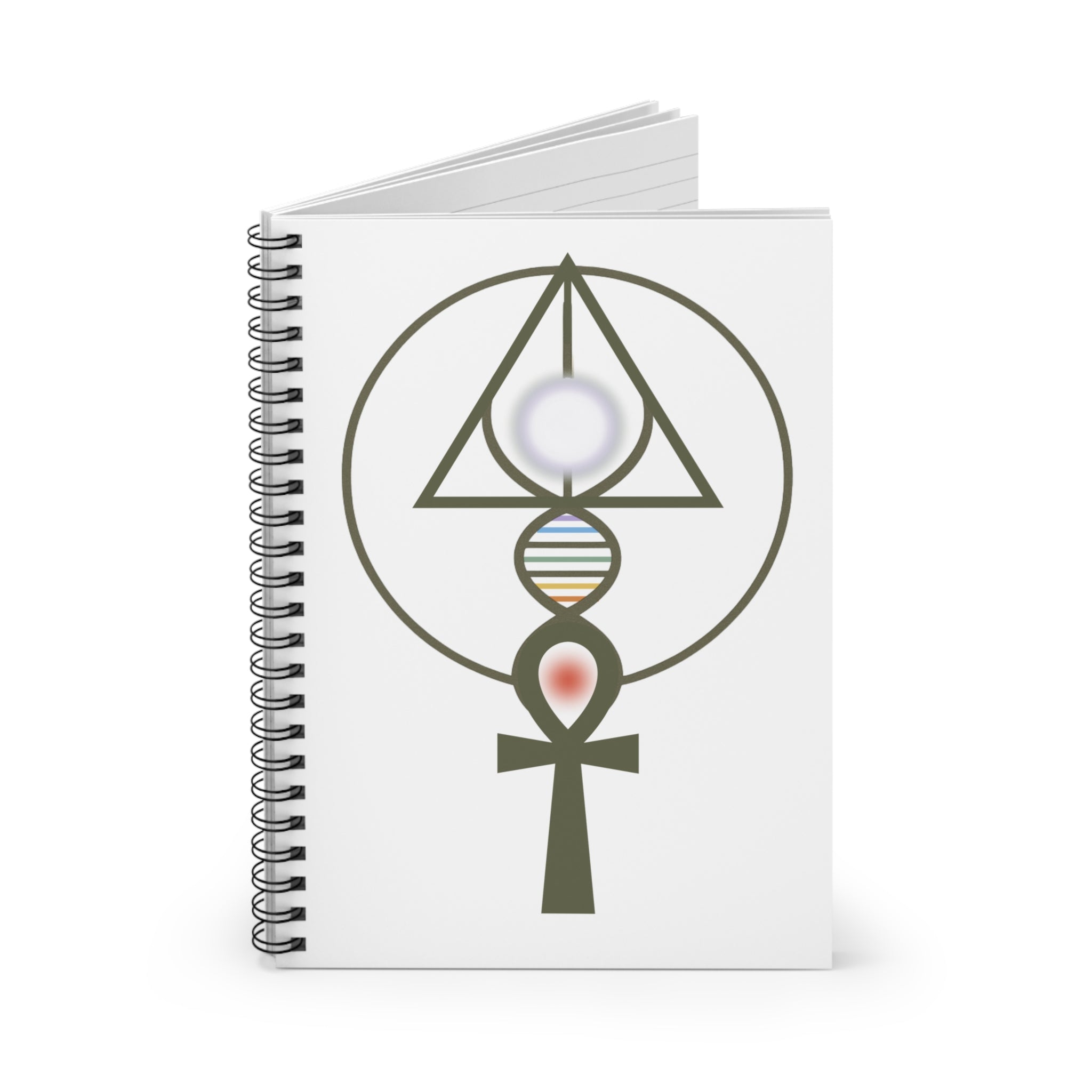 Activated BLC Logo Ankh DNA Spiral Notebook — Mystical Symbol Ruled Journal