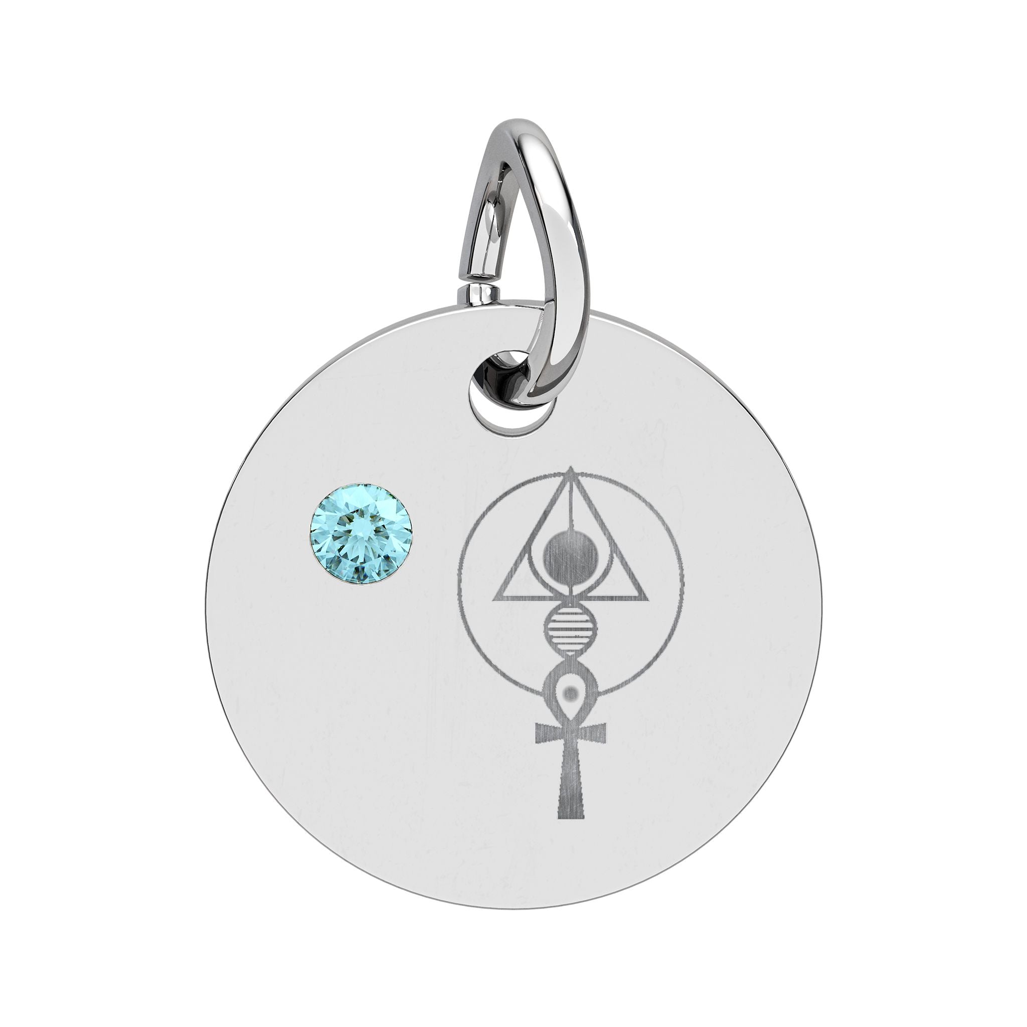 Engraved Binary Light Code Symbol + Birthstone Circle Charm (Chain sold separately)