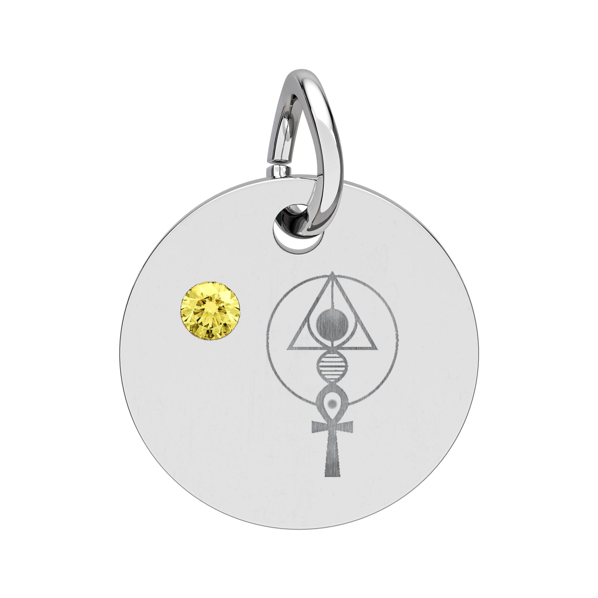 Engraved Binary Light Code Symbol + Birthstone Circle Charm (Chain sold separately)