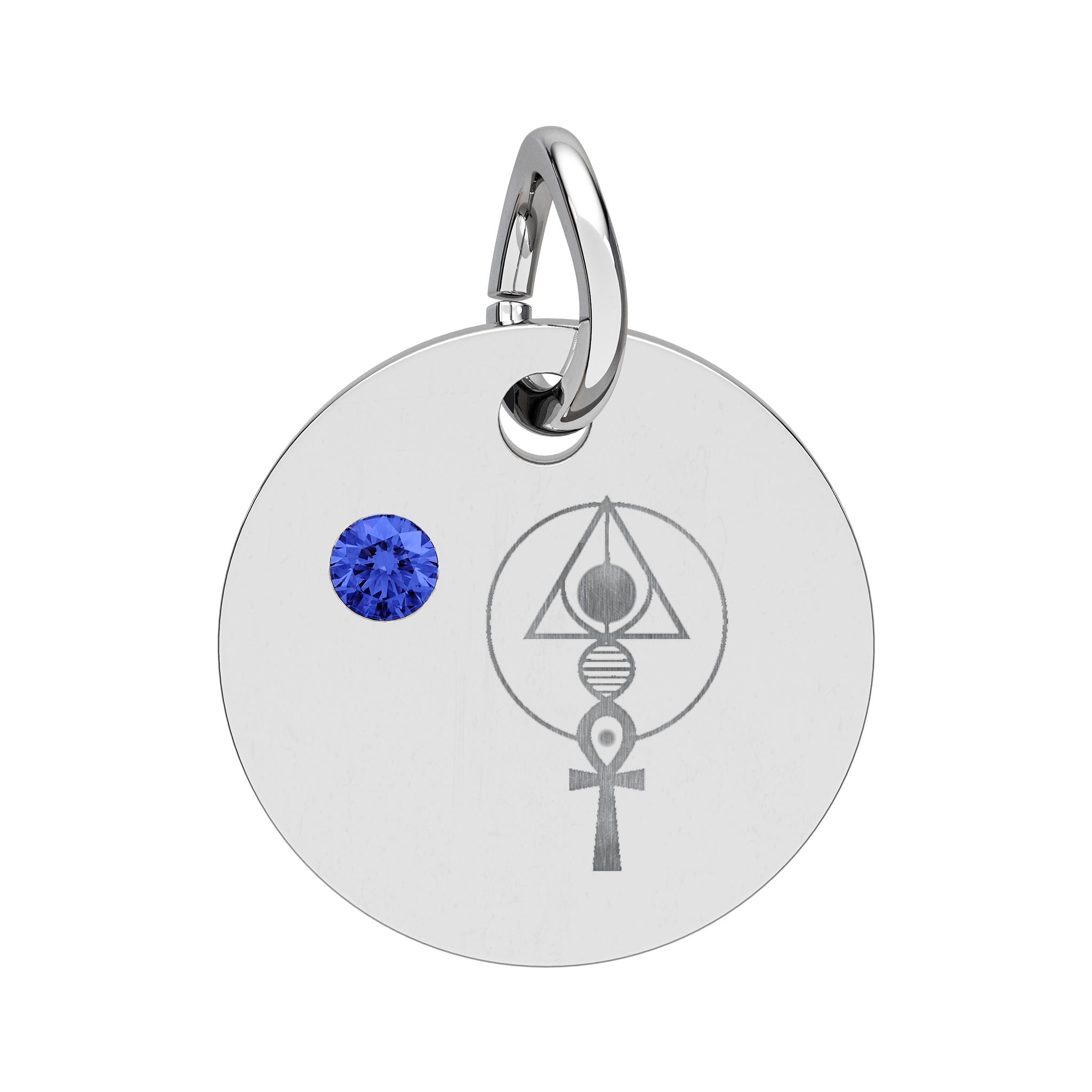 Engraved Binary Light Code Symbol + Birthstone Circle Charm (Chain sold separately)