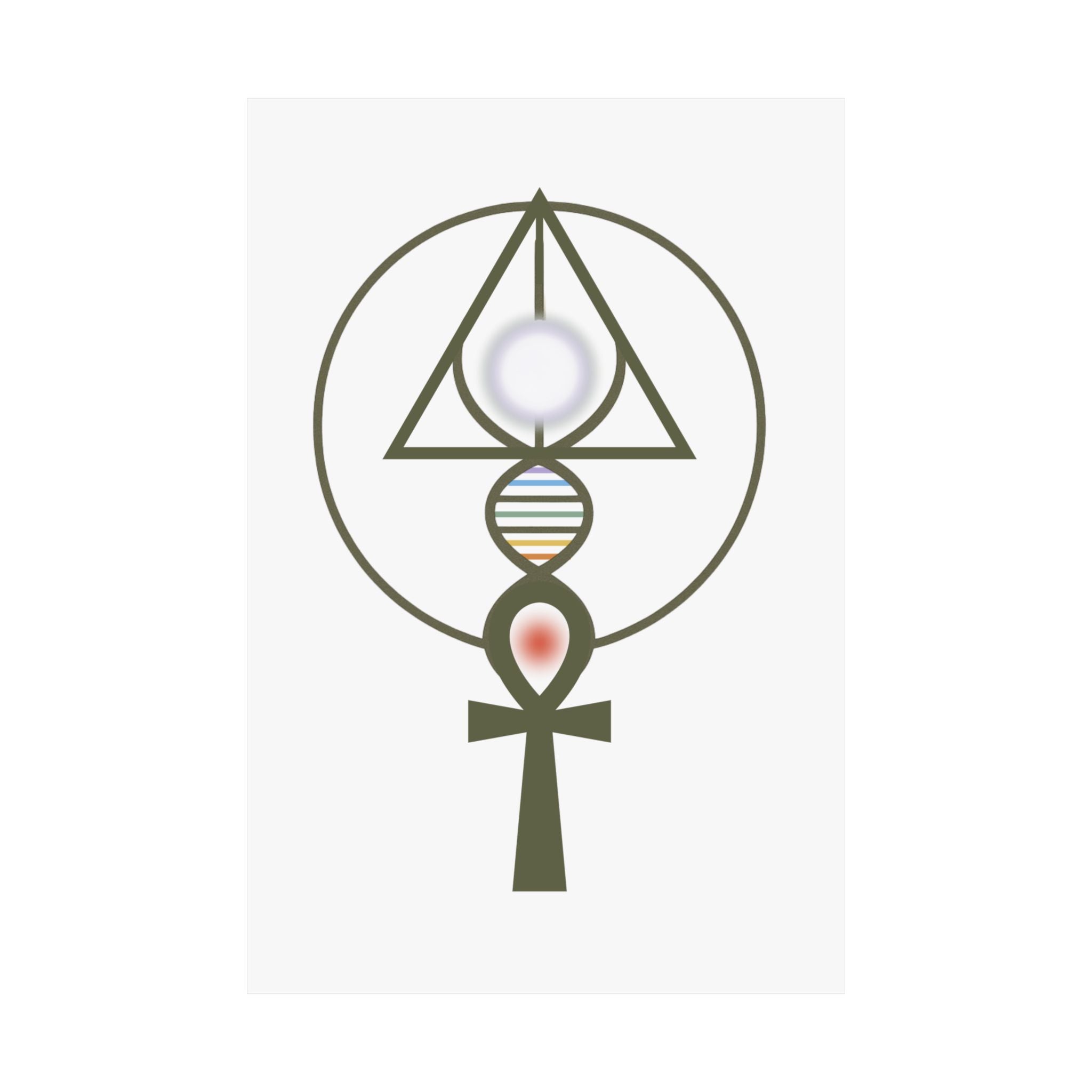 Activated Binary Light Codes Symbol / Ankh & DNA Symbol Matte Vertical Poster — Spiritual Geometry Wall Art