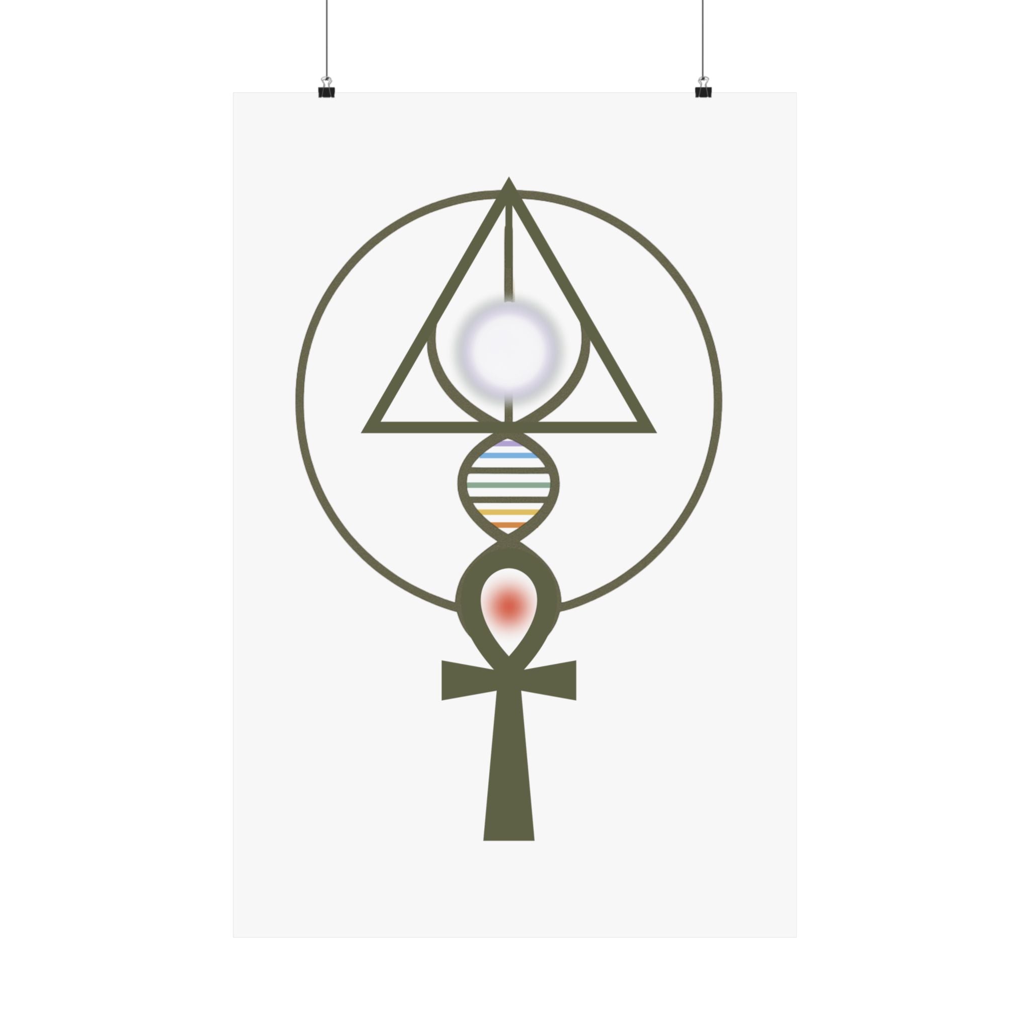 Activated Binary Light Codes Symbol / Ankh & DNA Symbol Matte Vertical Poster — Spiritual Geometry Wall Art