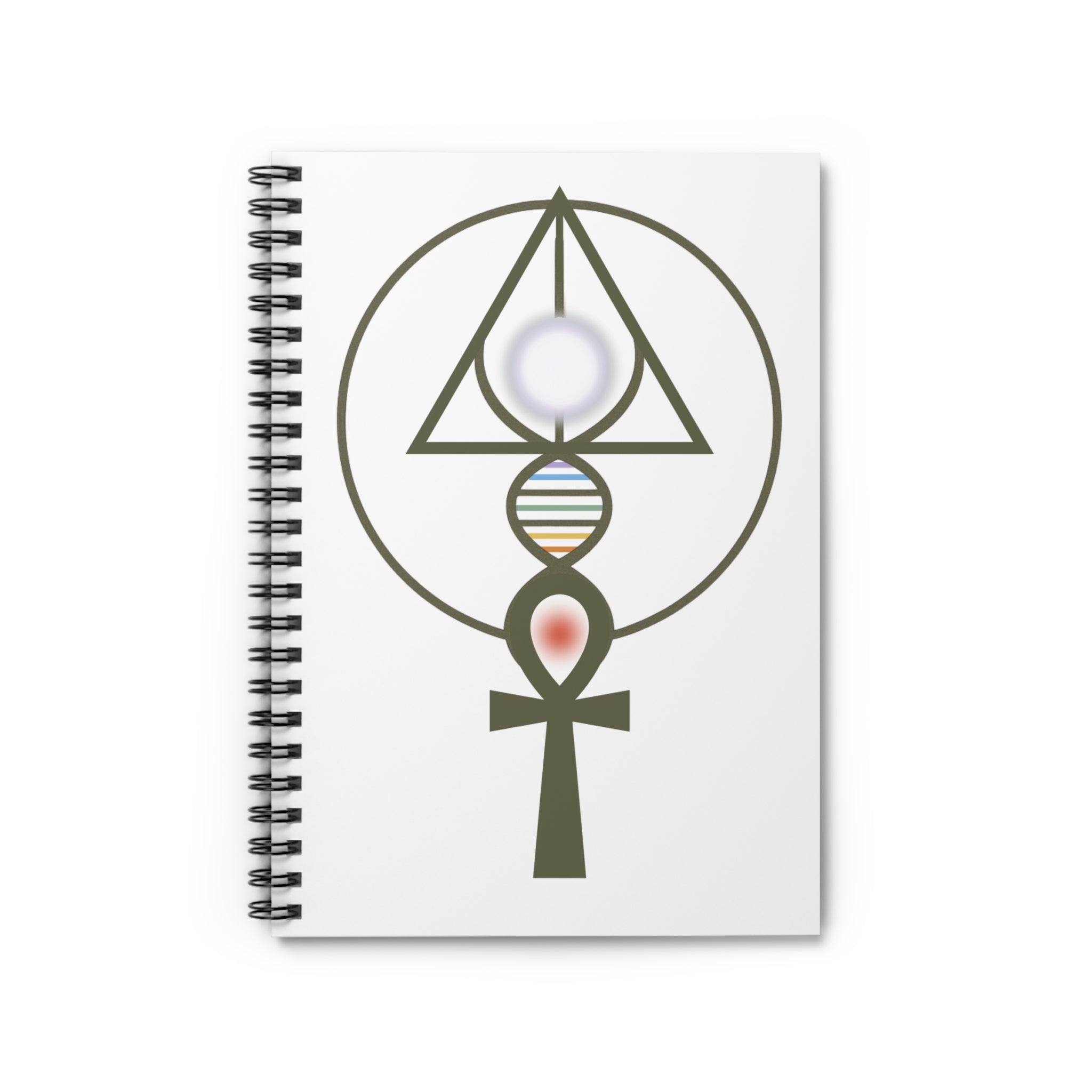 Activated BLC Logo Ankh DNA Spiral Notebook — Mystical Symbol Ruled Journal