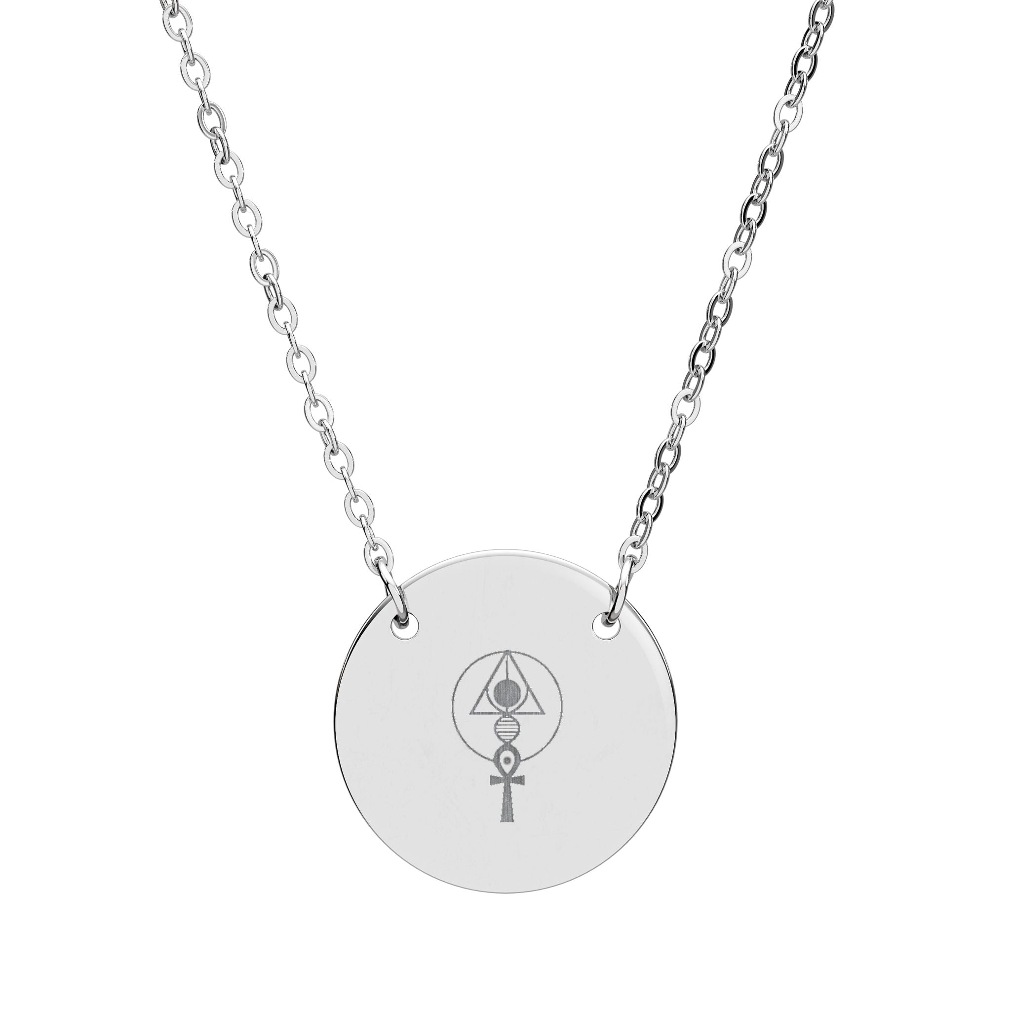 Engraved Circle Necklace - Binary Light Code Symbol (Rose Gold or Silver)
