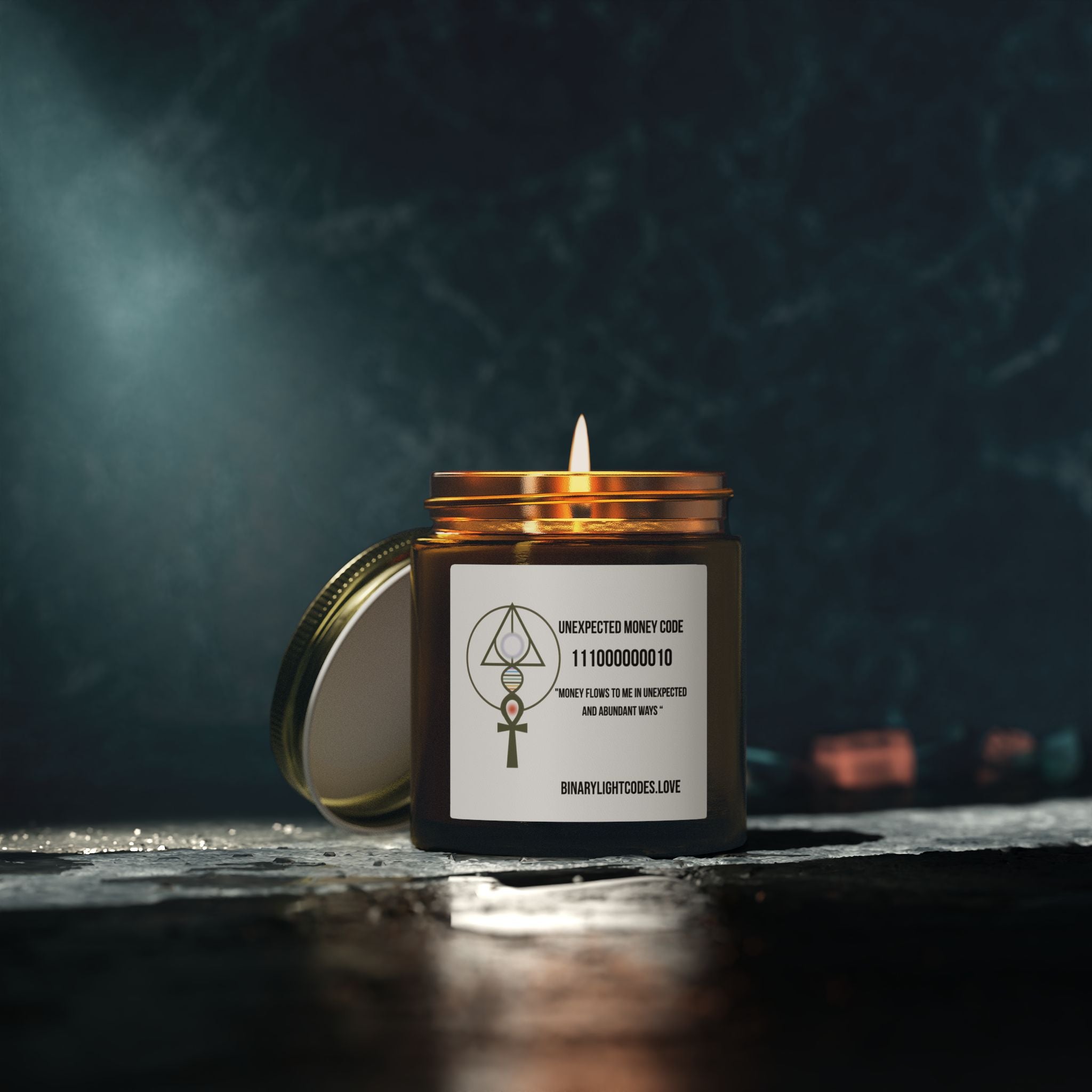 Coconut Apricot Scented Candle (4oz, 9oz) — 'Unexpected Money Code' Aromatherapy Jar