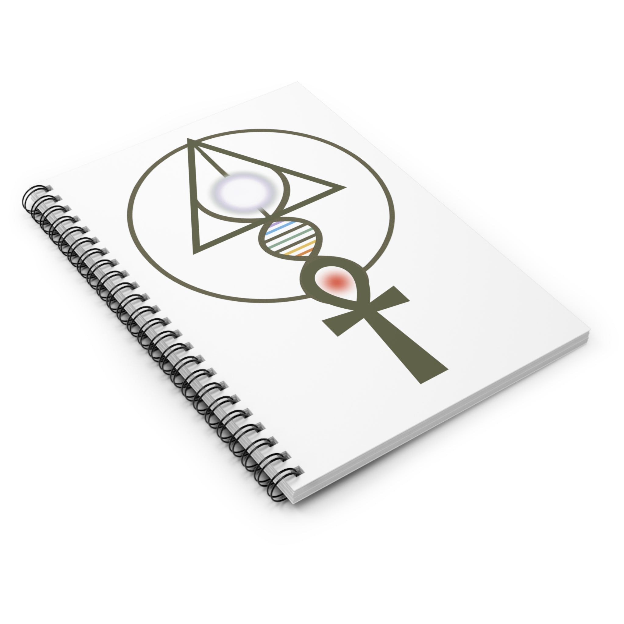 Activated BLC Logo Ankh DNA Spiral Notebook — Mystical Symbol Ruled Journal