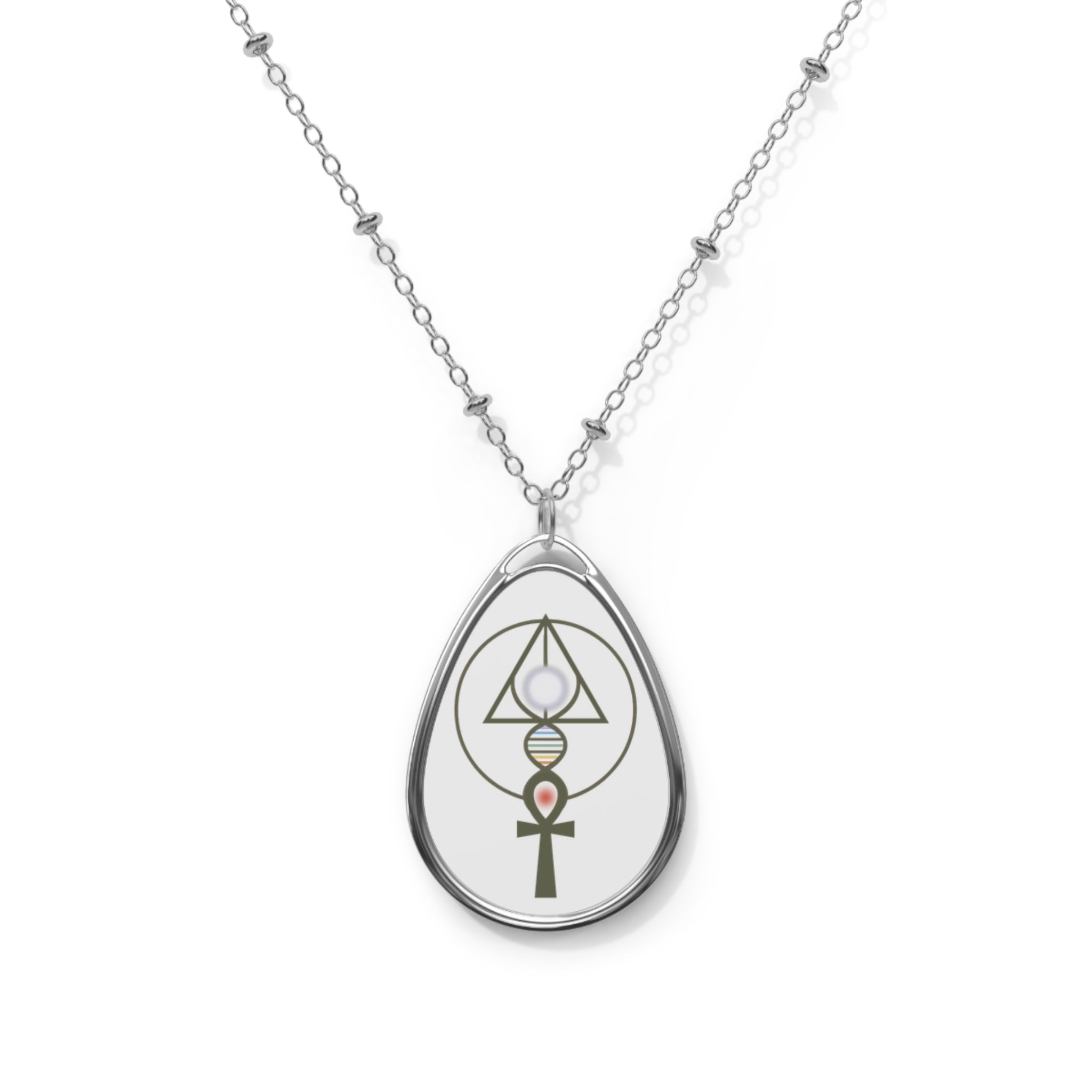 Oval Pendant Necklace - Binary Light Code Symbol