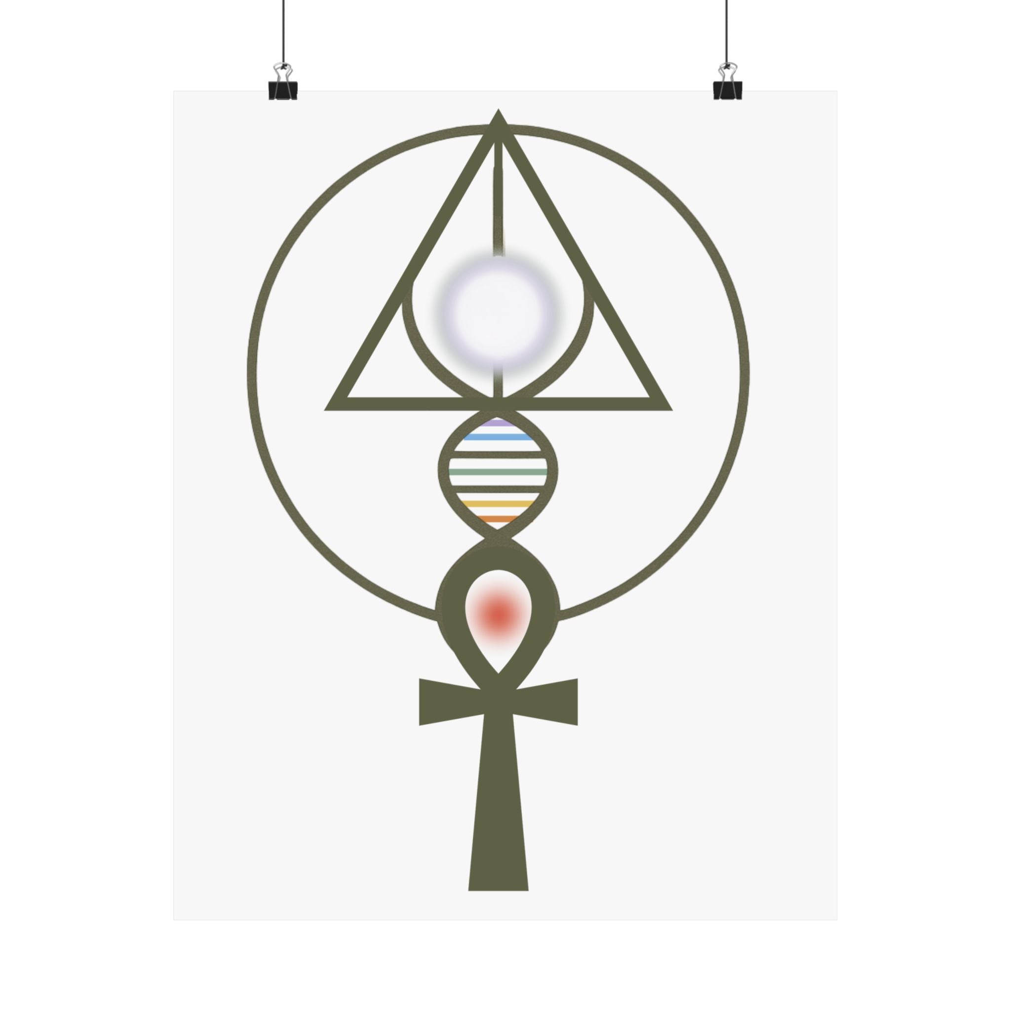 Activated Binary Light Codes Symbol / Ankh & DNA Symbol Matte Vertical Poster — Spiritual Geometry Wall Art