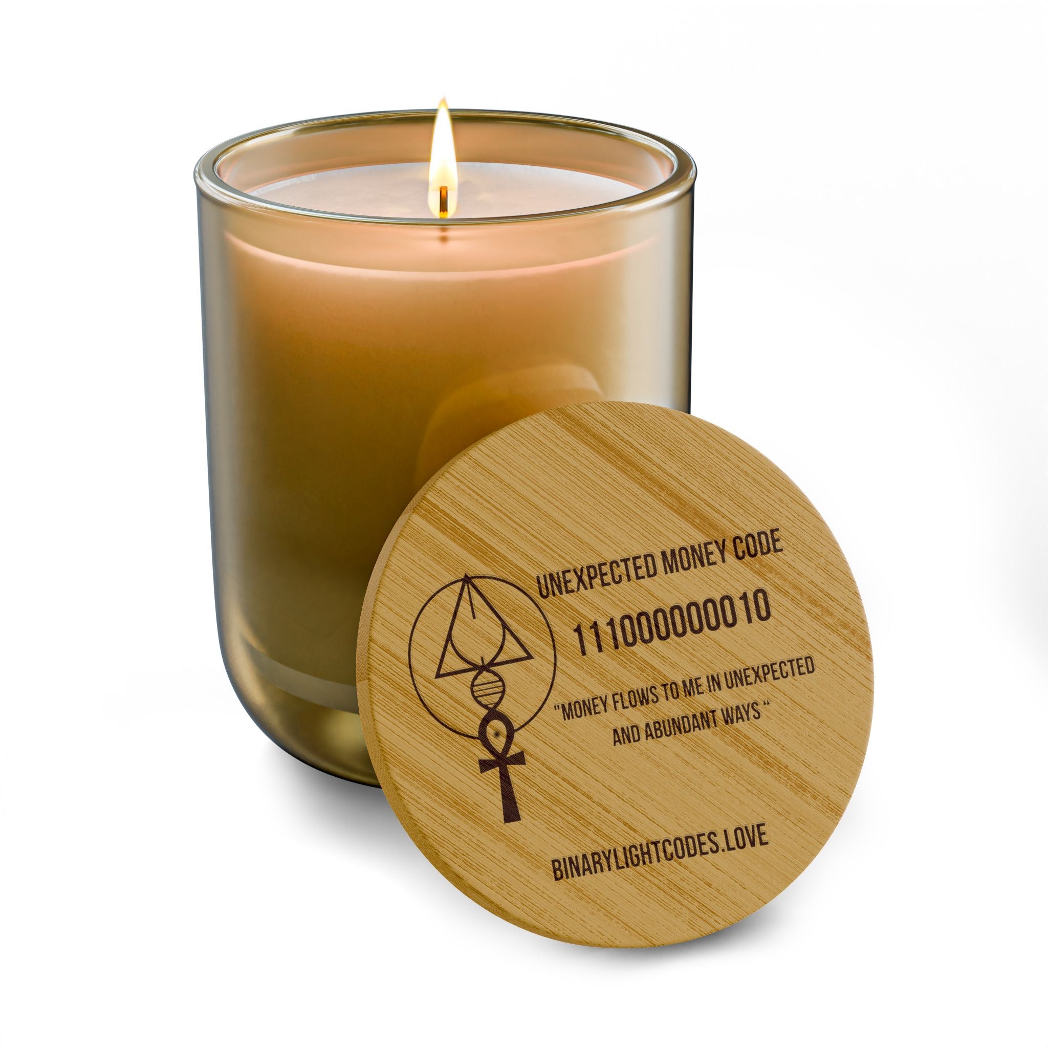 Engraved 14oz Scented Soy Candle with Lid - 'Unexpected Money Code'