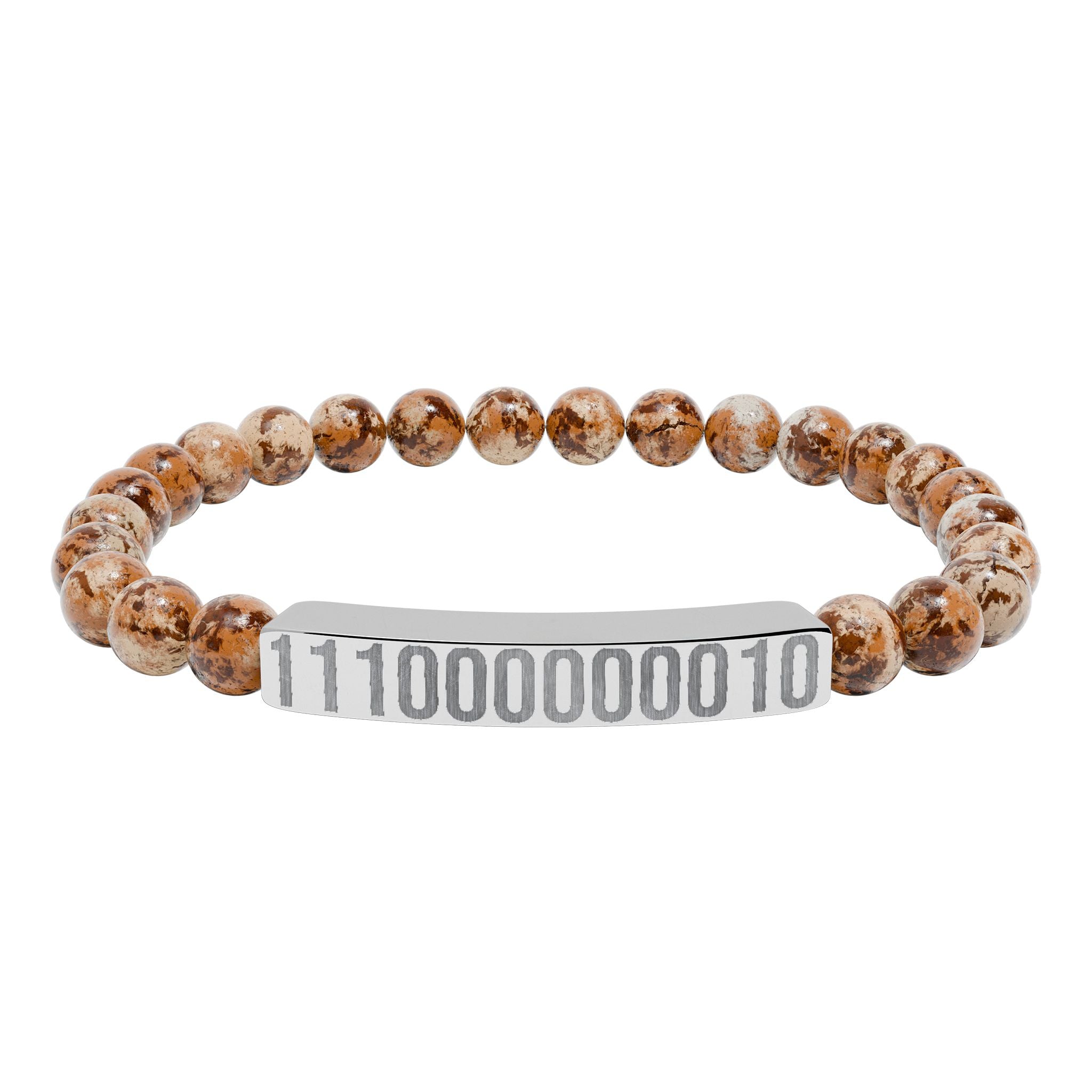 Engraved Legacy Key Binary Code Bar Stone Bracelet - Natural Gem Stretch Bracelet
