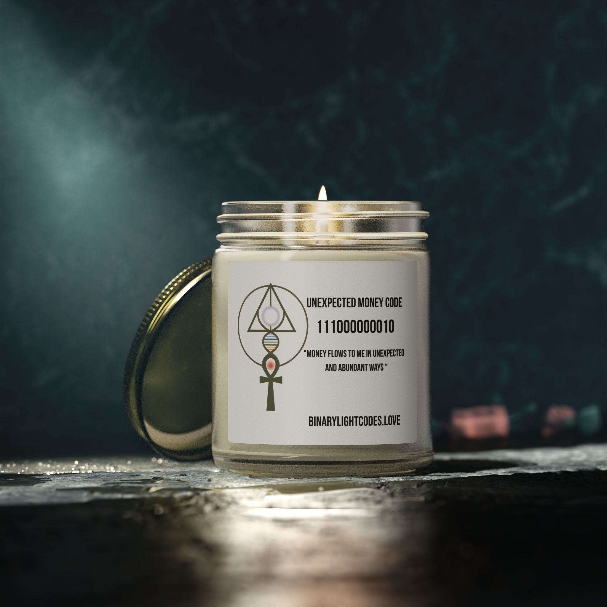 Coconut Apricot Scented Candle (4oz, 9oz) — 'Unexpected Money Code' Aromatherapy Jar