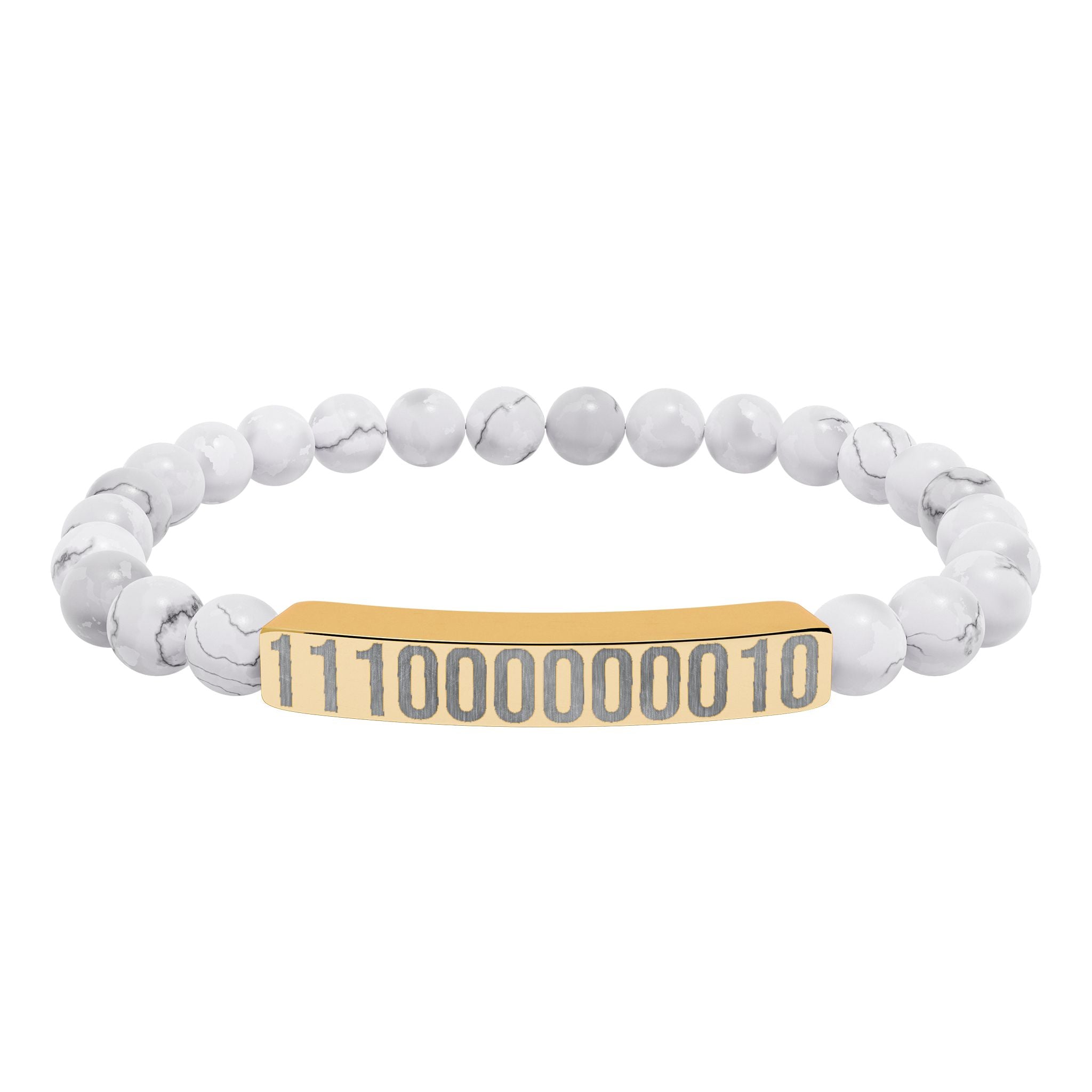 Engraved Legacy Key Binary Code Bar Stone Bracelet - Natural Gem Stretch Bracelet