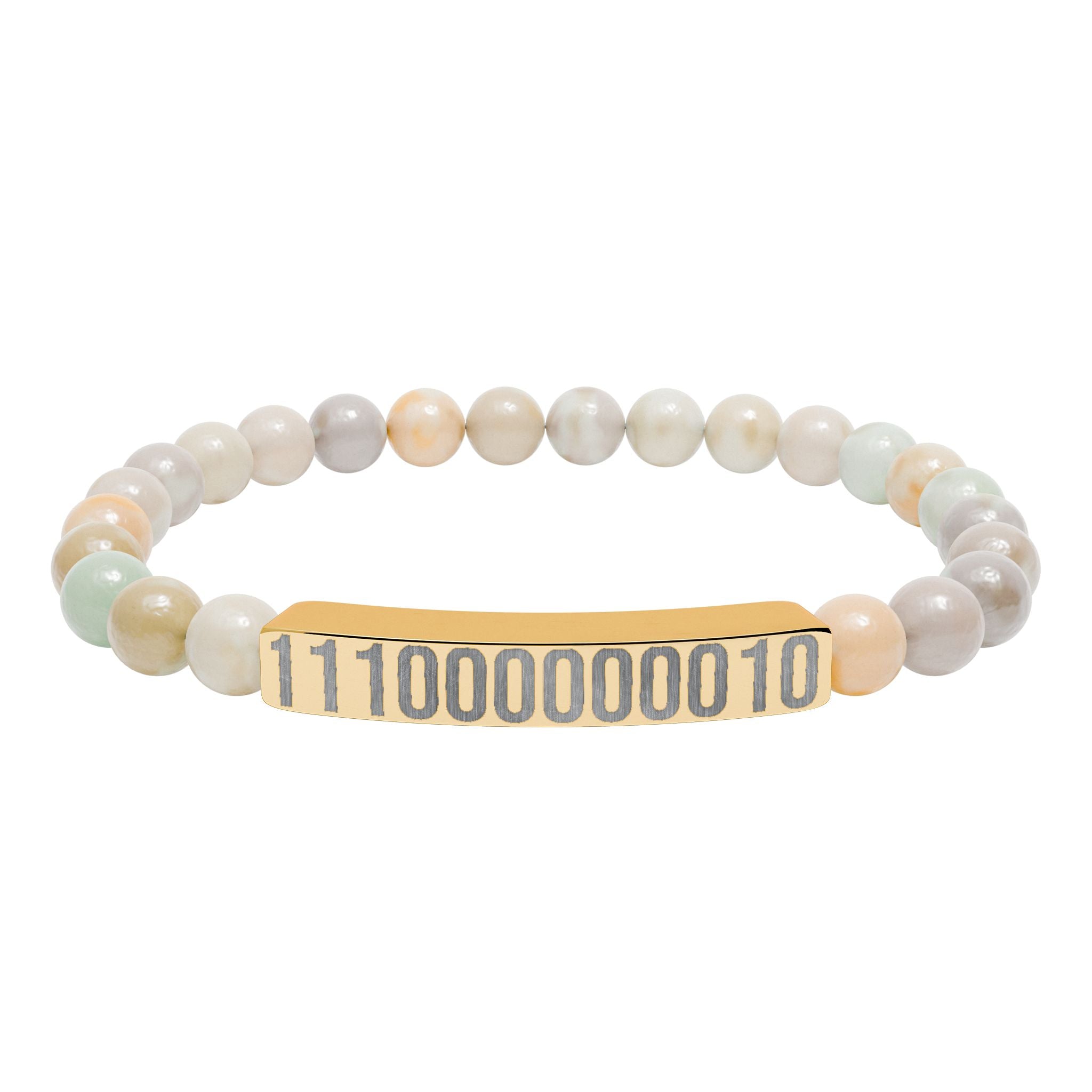 Engraved Legacy Key Binary Code Bar Stone Bracelet - Natural Gem Stretch Bracelet