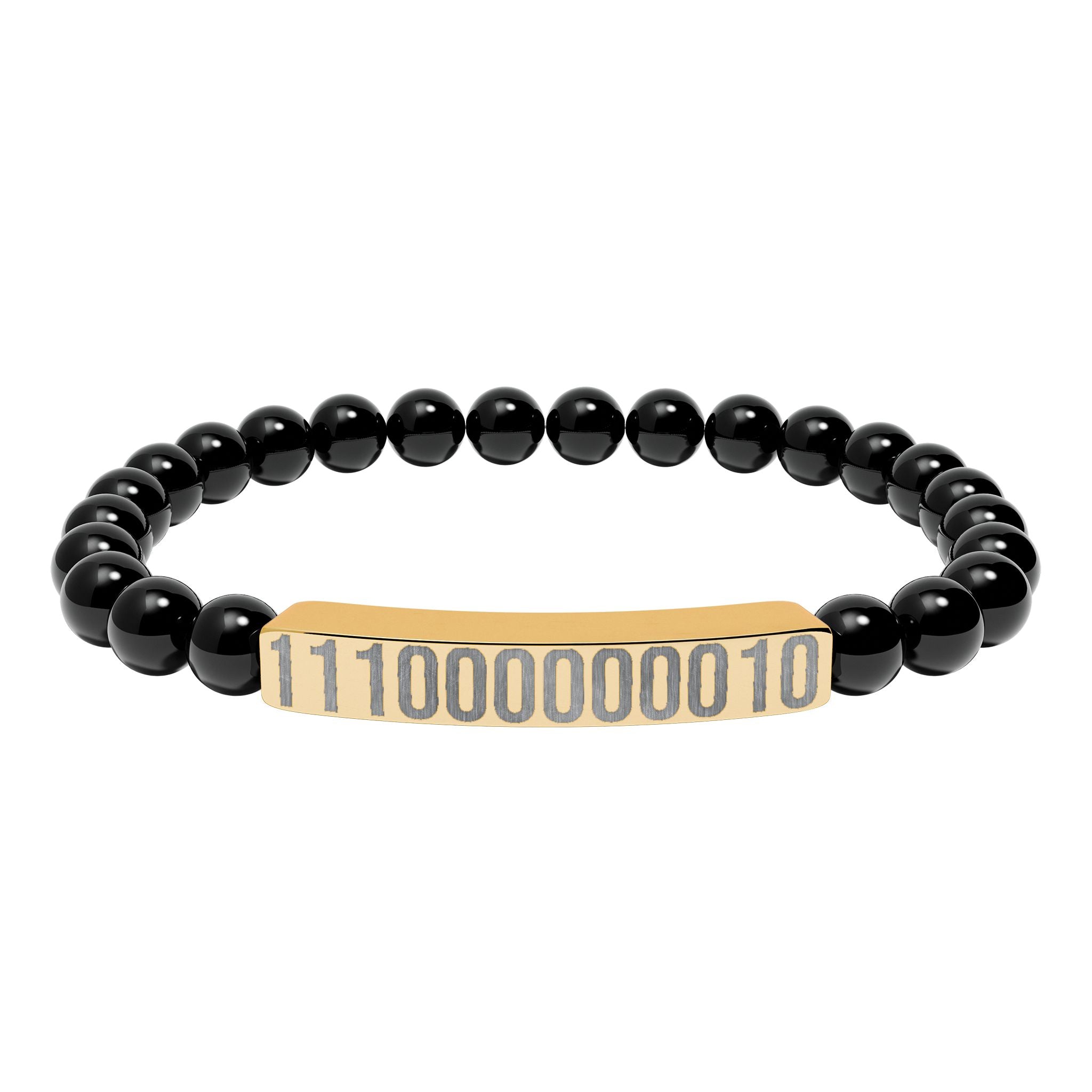 Engraved Legacy Key Binary Code Bar Stone Bracelet - Natural Gem Stretch Bracelet