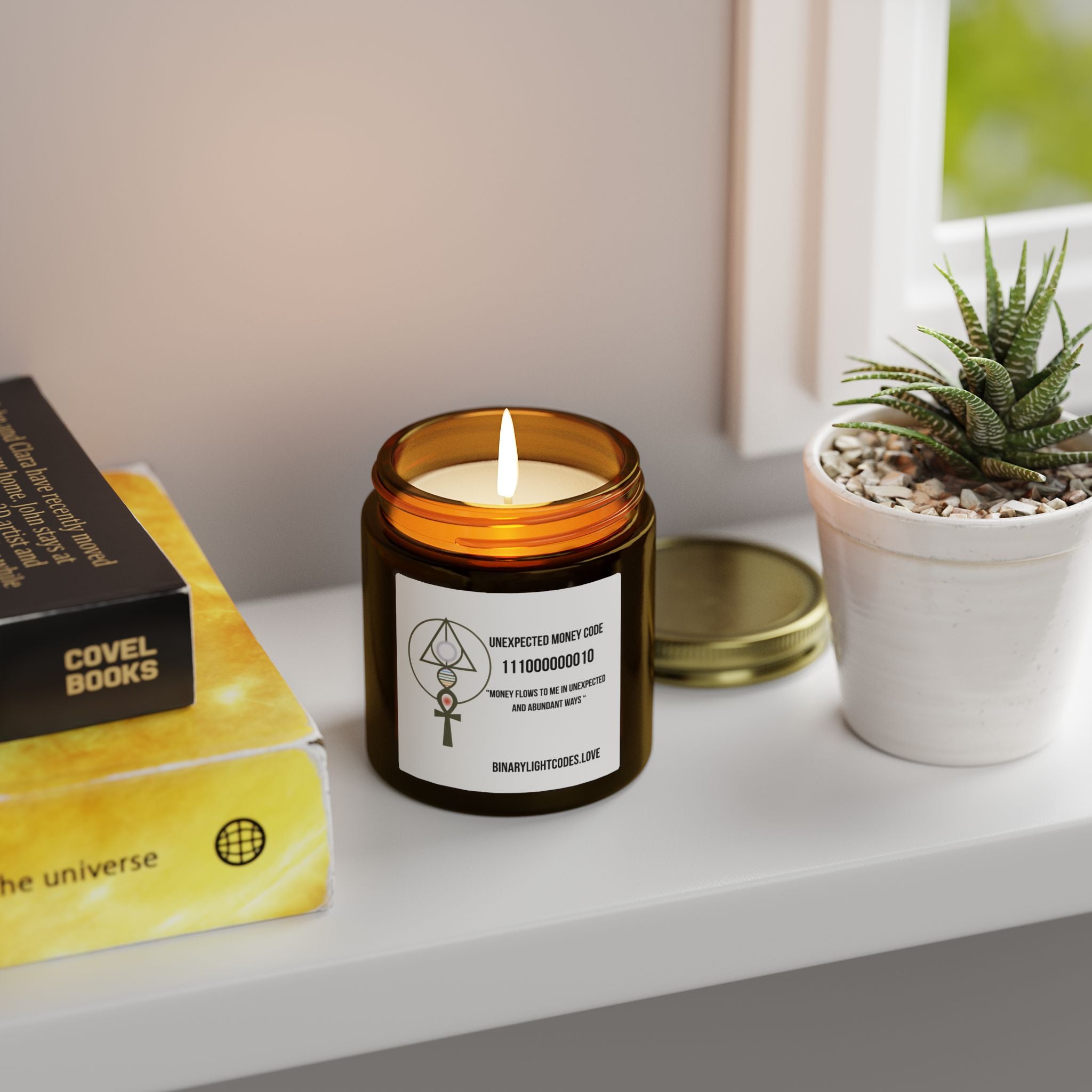 Coconut Apricot Scented Candle (4oz, 9oz) — 'Unexpected Money Code' Aromatherapy Jar
