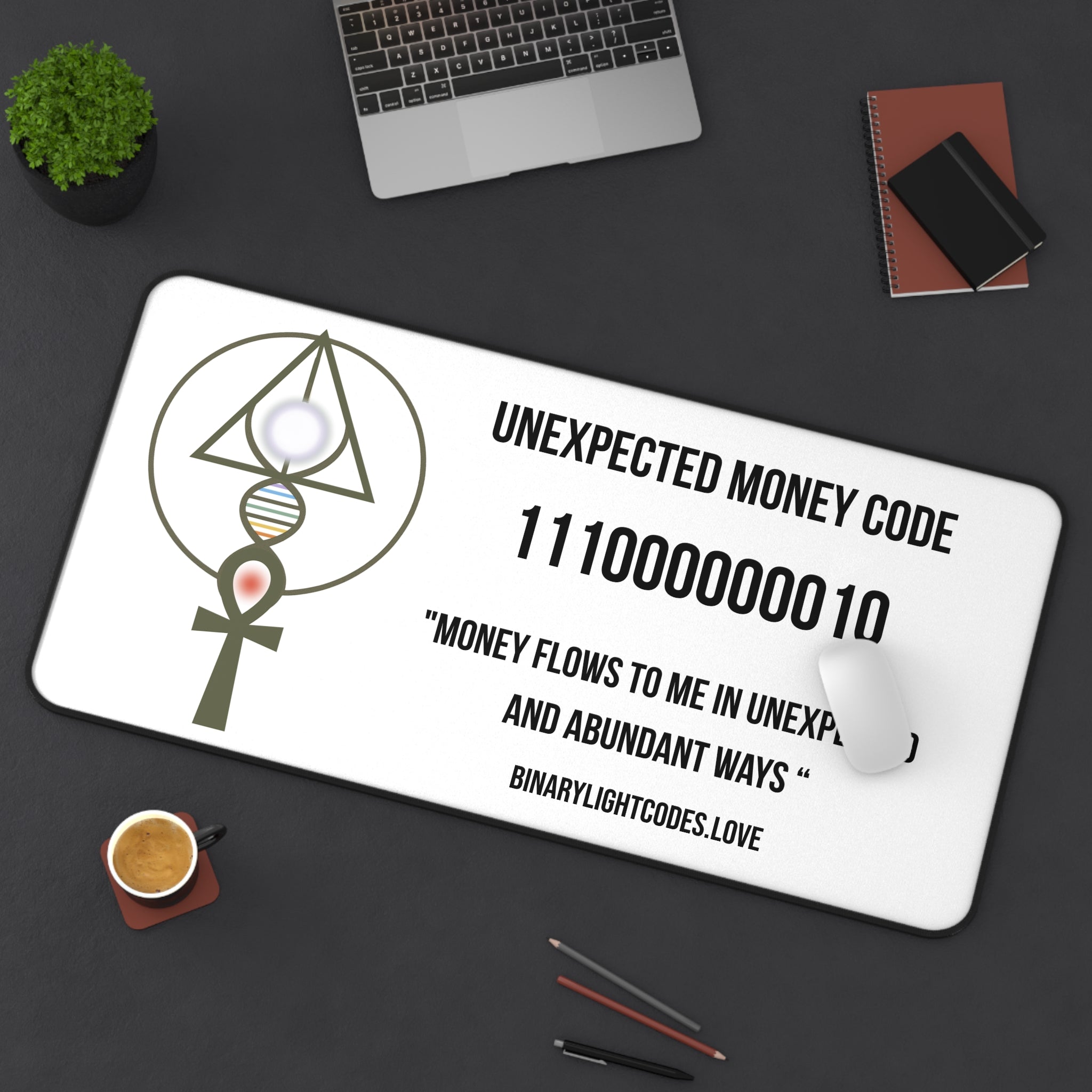 Desk Mat — 'Unexpected Money Code' Affirmation Desk Mat (Binary Wealth Manifestation)