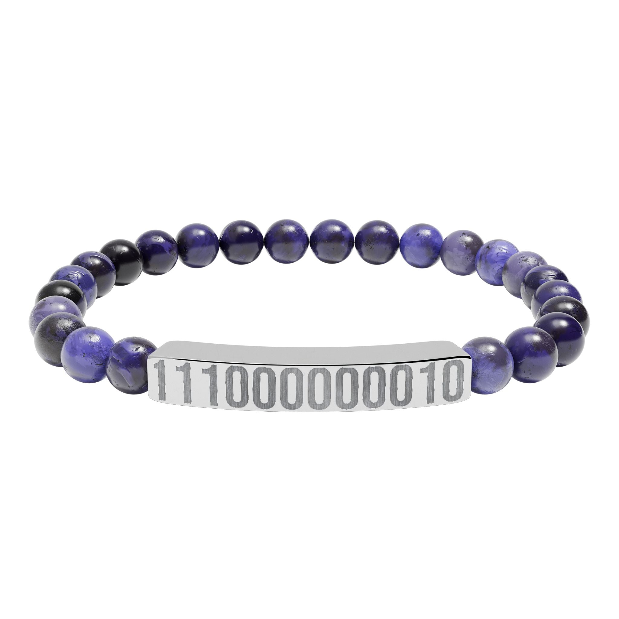 Engraved Legacy Key Binary Code Bar Stone Bracelet - Natural Gem Stretch Bracelet