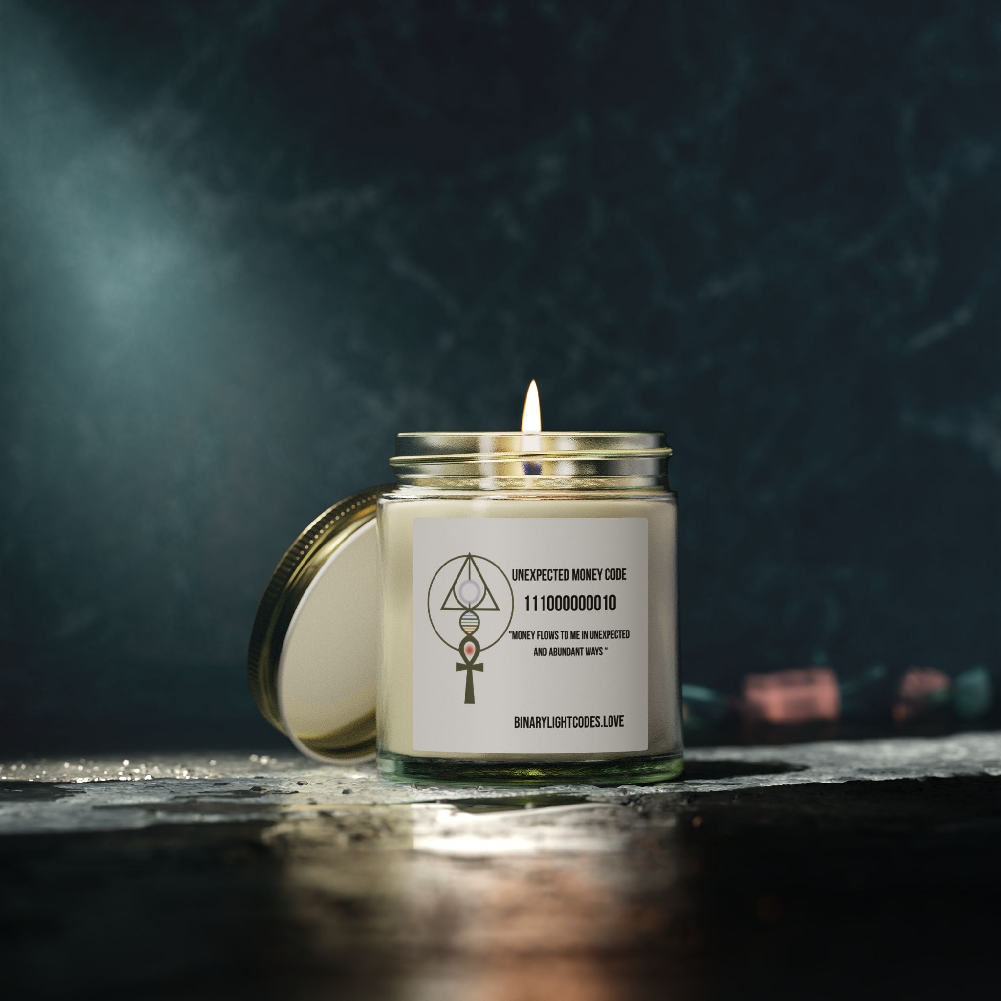 Coconut Apricot Scented Candle (4oz, 9oz) — 'Unexpected Money Code' Aromatherapy Jar