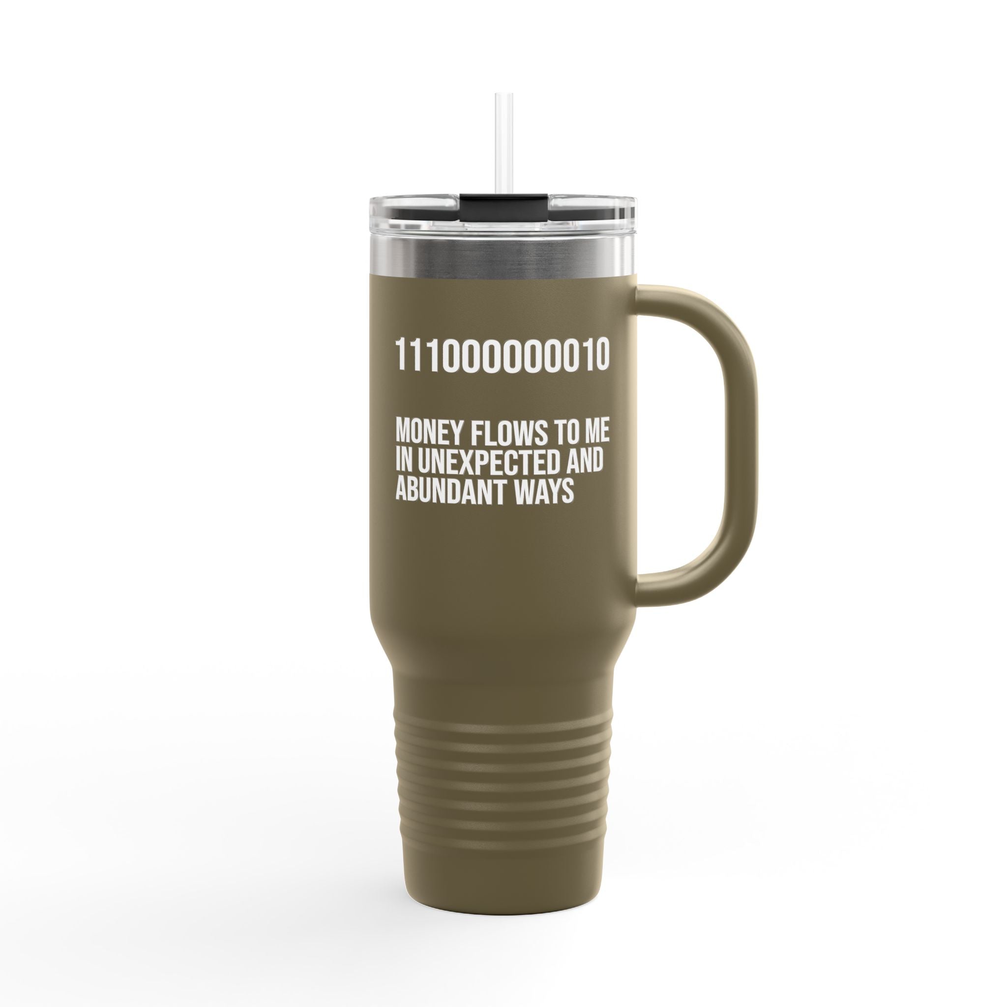 40oz Insulated Travel Mug — "Money Flows to Me" Empowering Affirmation Tumbler