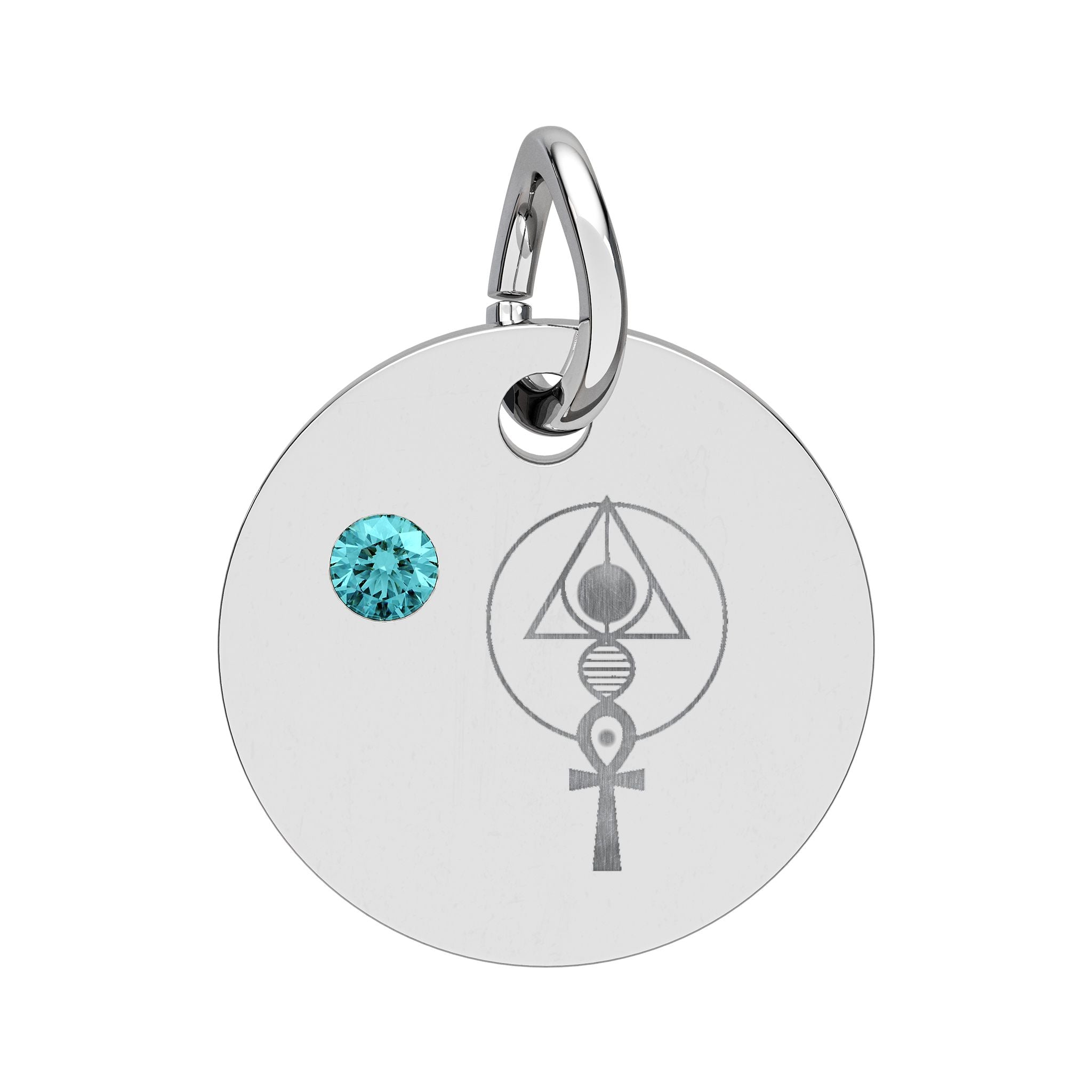 Engraved Binary Light Code Symbol + Birthstone Circle Charm (Chain sold separately)