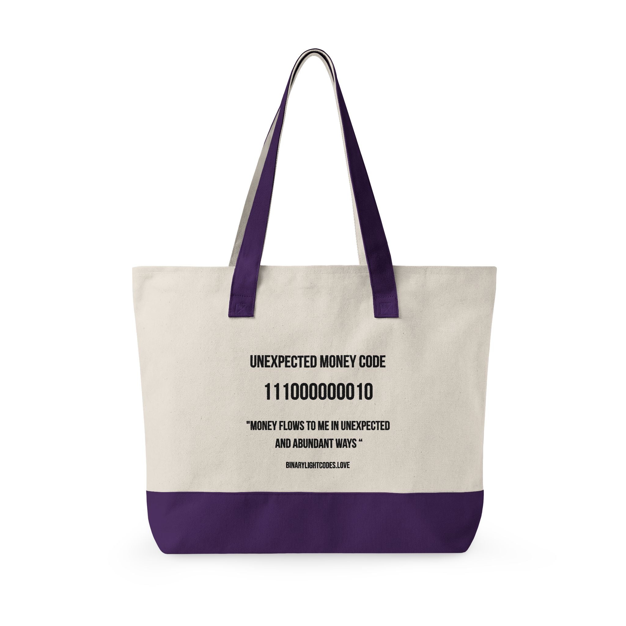 Zippered 100% Heavy Cotton Binary Light Code Tote Bag | Unexpected Money