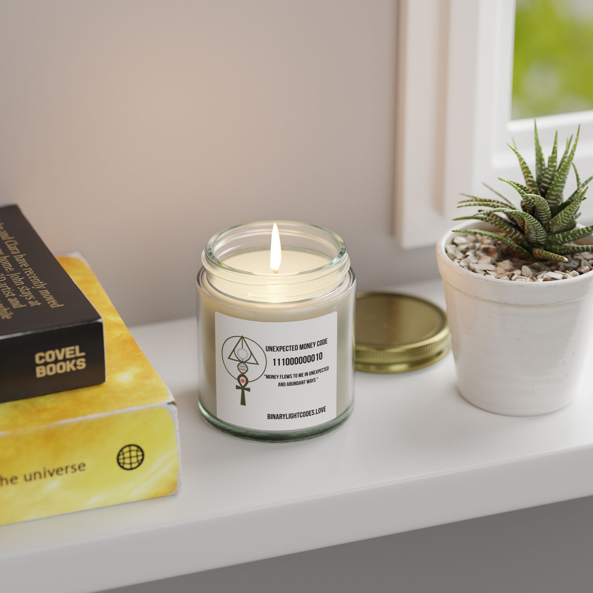 Coconut Apricot Scented Candle (4oz, 9oz) — 'Unexpected Money Code' Aromatherapy Jar