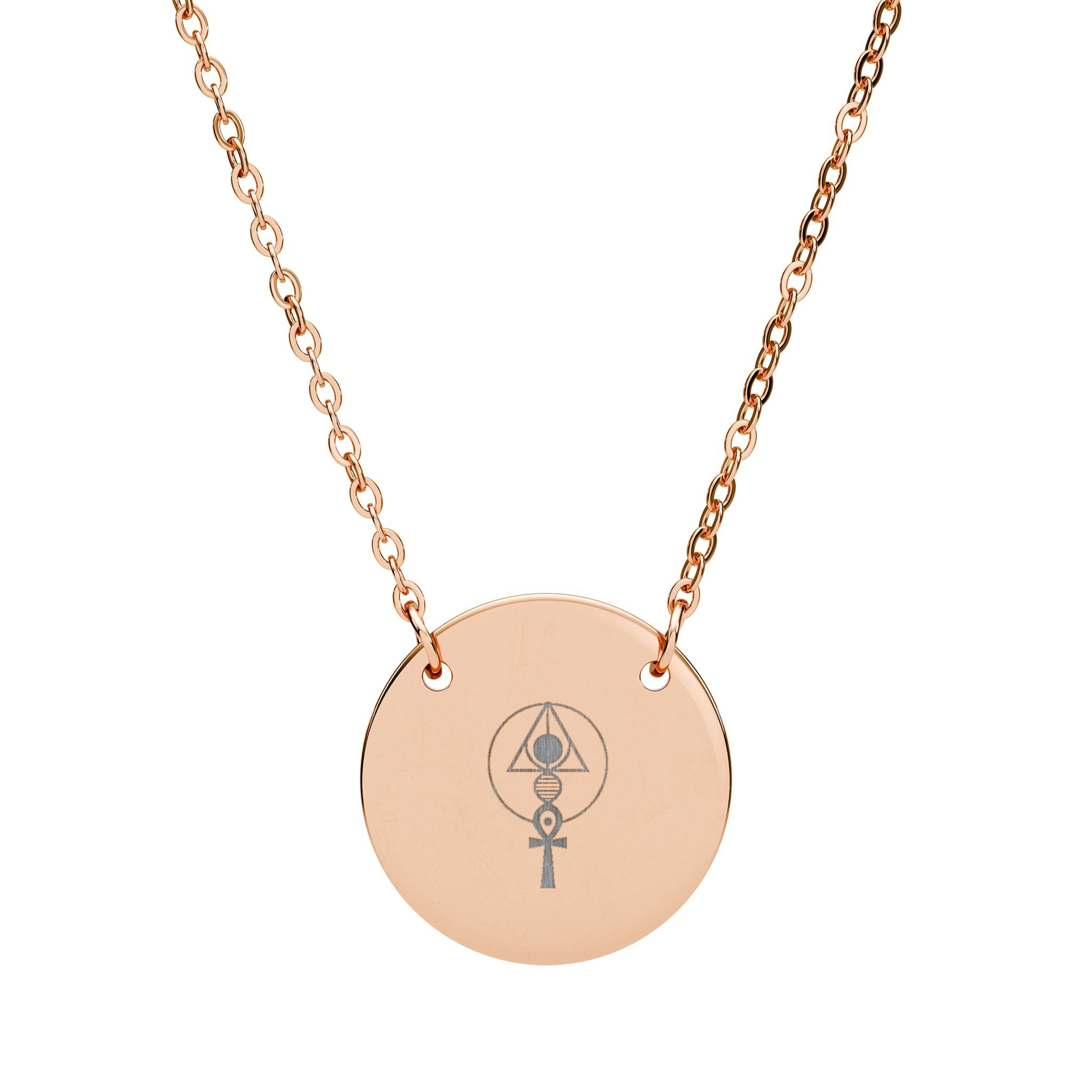 Engraved Circle Necklace - Binary Light Code Symbol (Rose Gold or Silver)