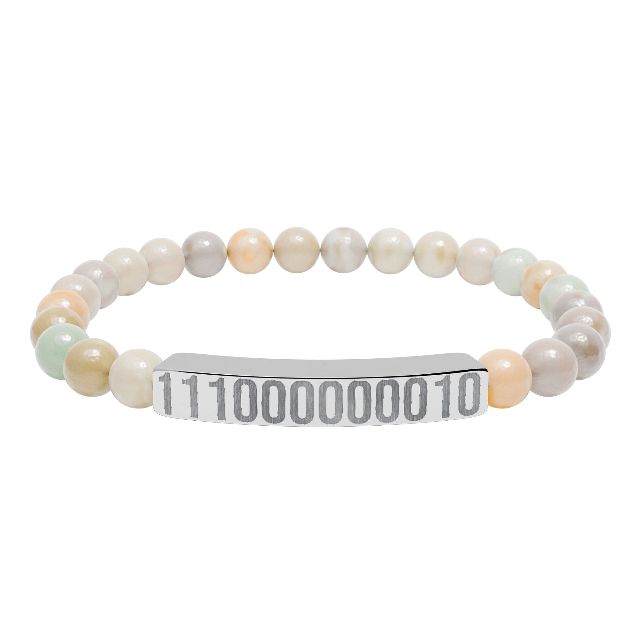 Engraved Legacy Key Binary Code Bar Stone Bracelet - Natural Gem Stretch Bracelet