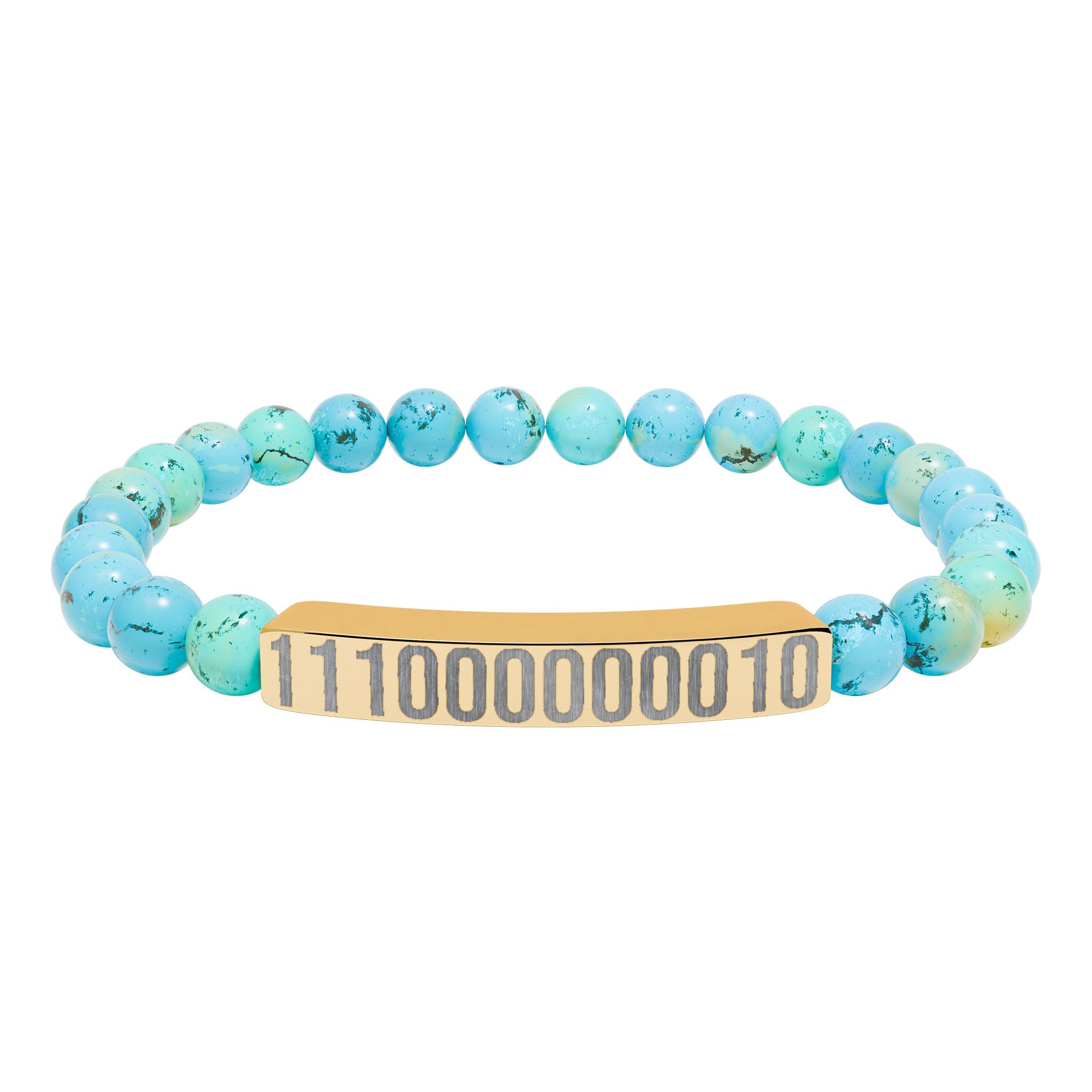 Engraved Legacy Key Binary Code Bar Stone Bracelet - Natural Gem Stretch Bracelet