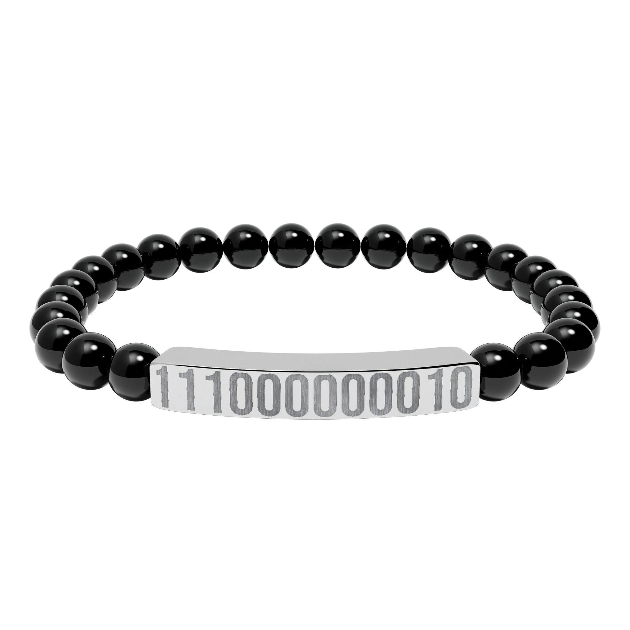 Engraved Legacy Key Binary Code Bar Stone Bracelet - Natural Gem Stretch Bracelet
