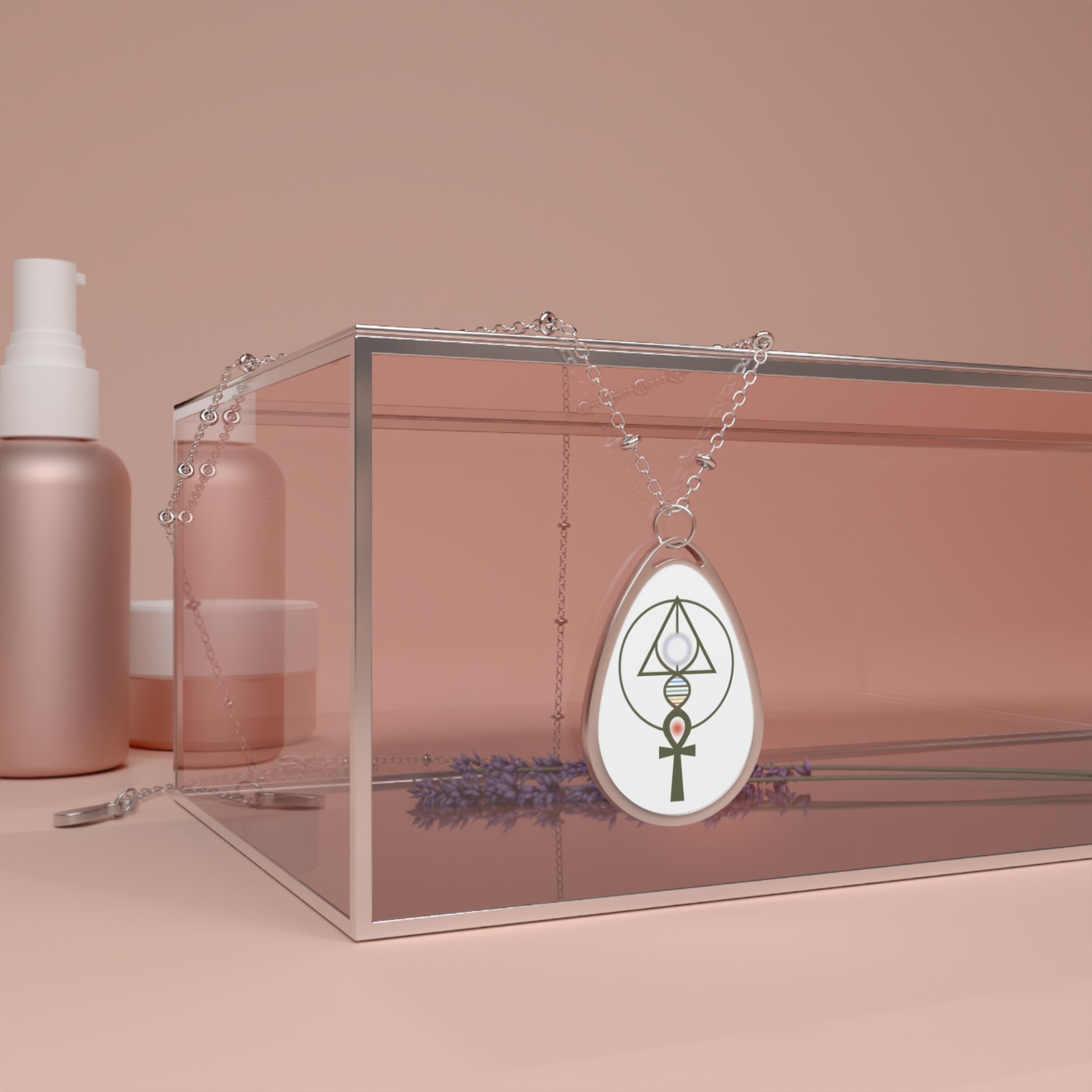 Oval Pendant Necklace - Binary Light Code Symbol