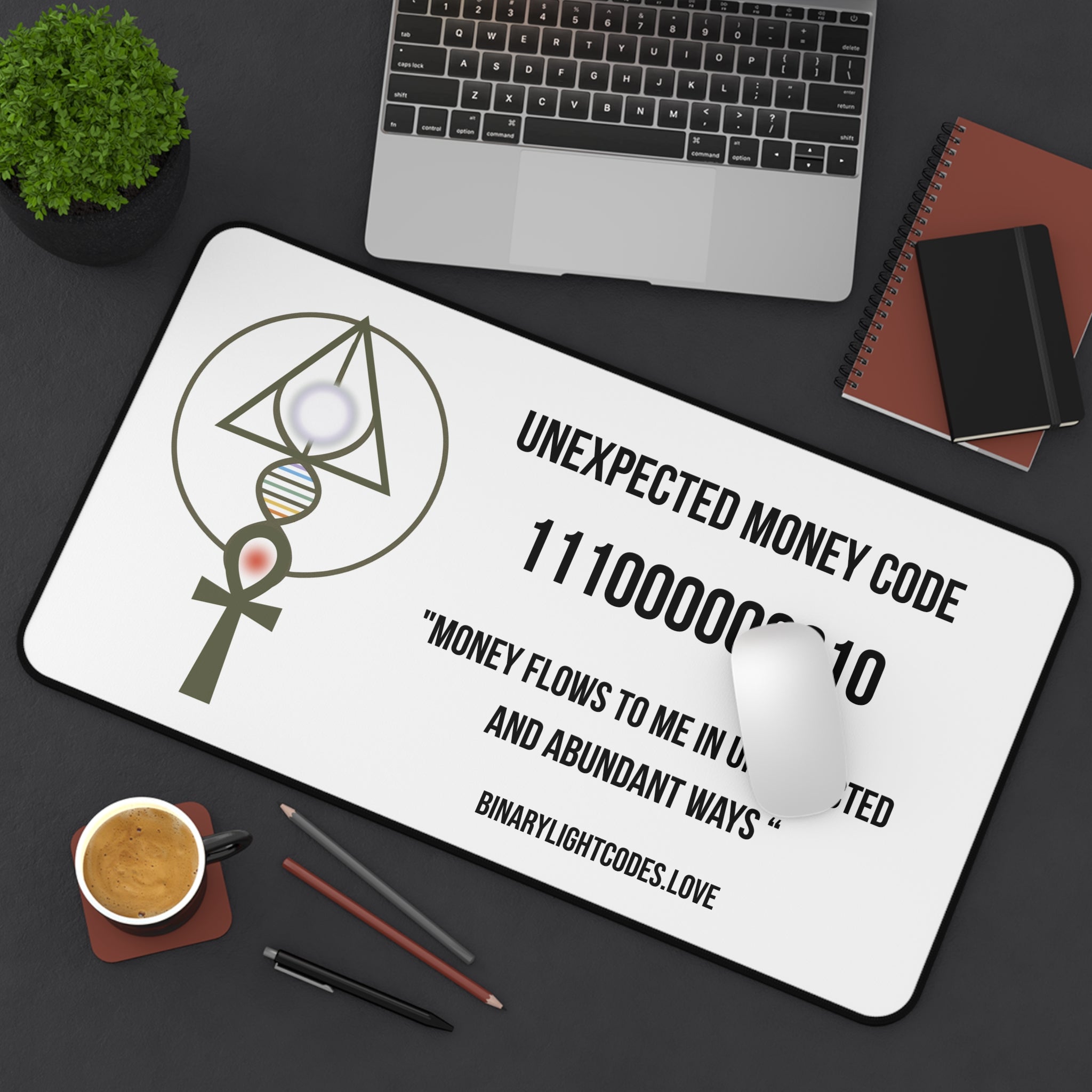 Desk Mat — 'Unexpected Money Code' Affirmation Desk Mat (Binary Wealth Manifestation)
