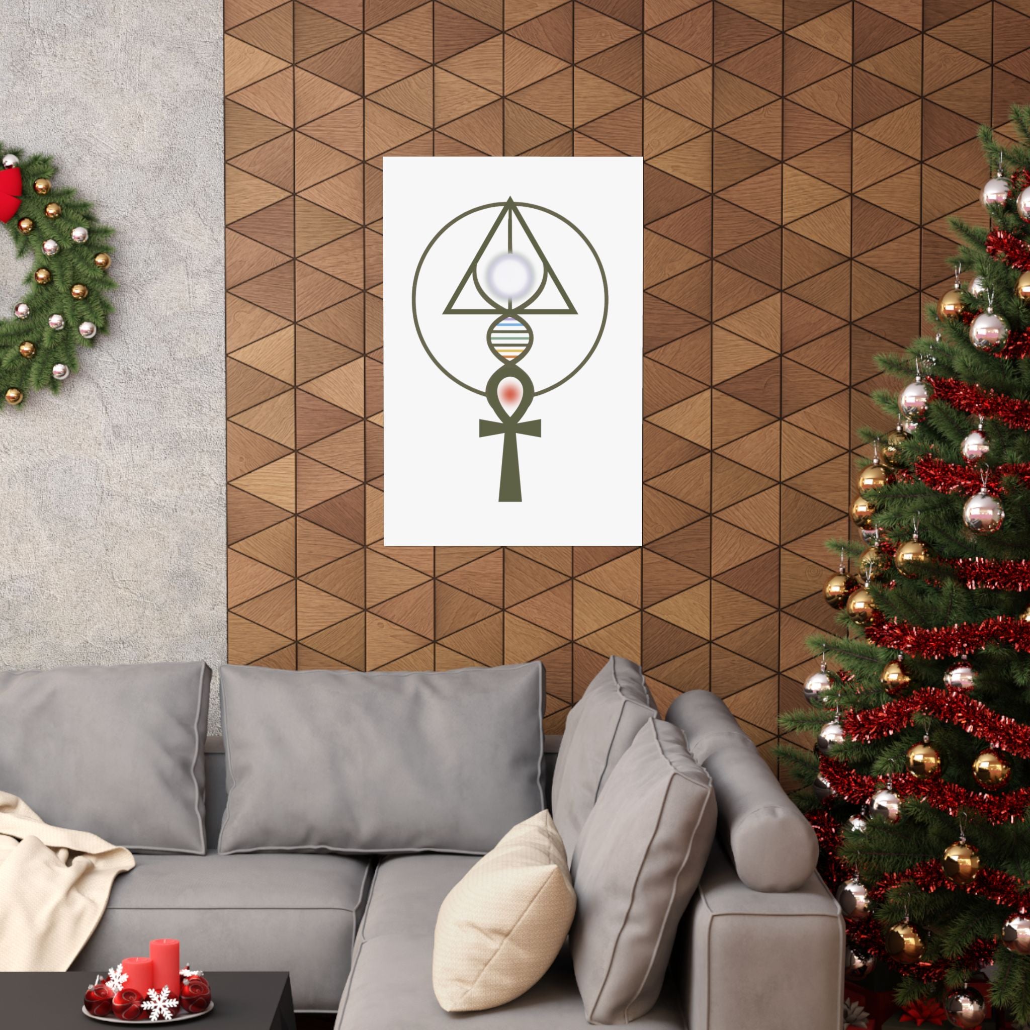Activated Binary Light Codes Symbol / Ankh & DNA Symbol Matte Vertical Poster — Spiritual Geometry Wall Art