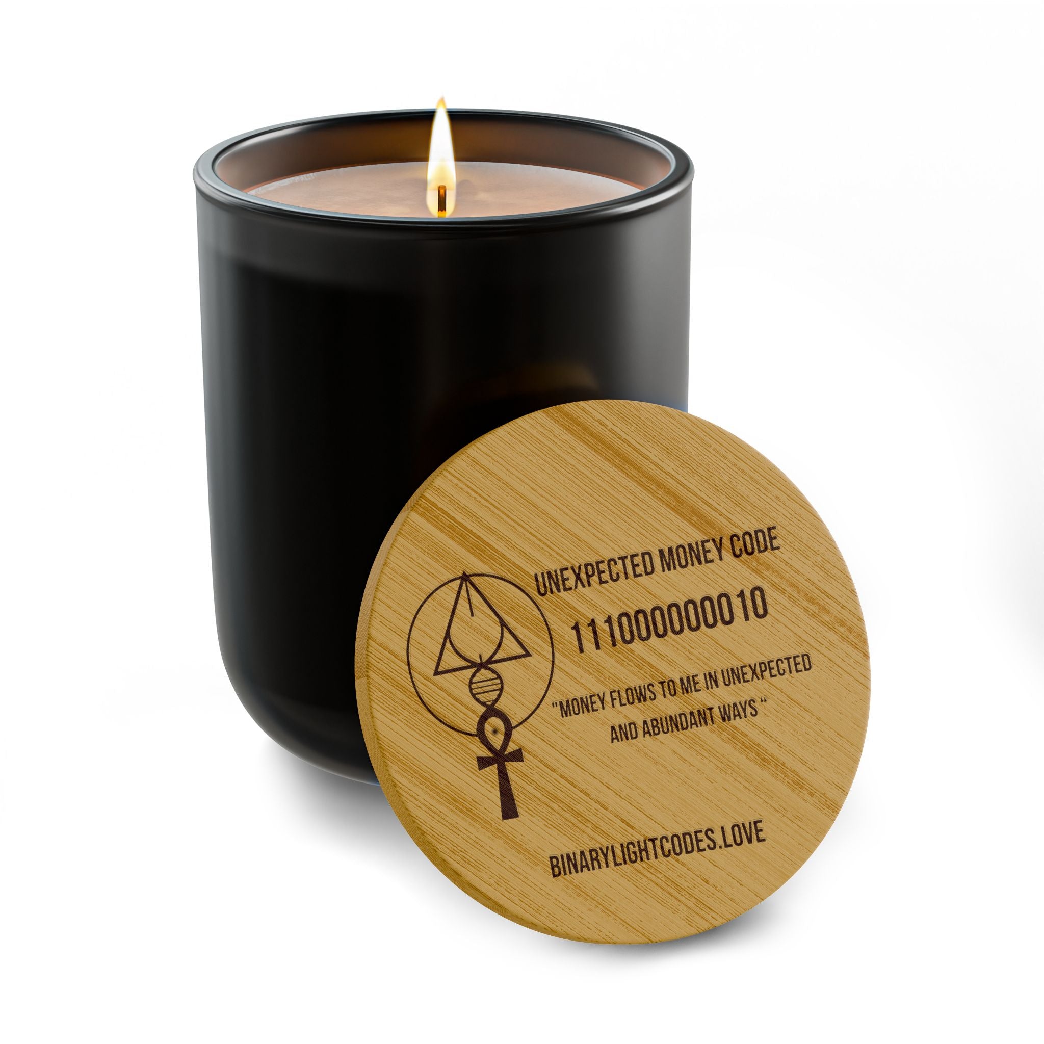 Engraved 14oz Scented Soy Candle with Lid - 'Unexpected Money Code'