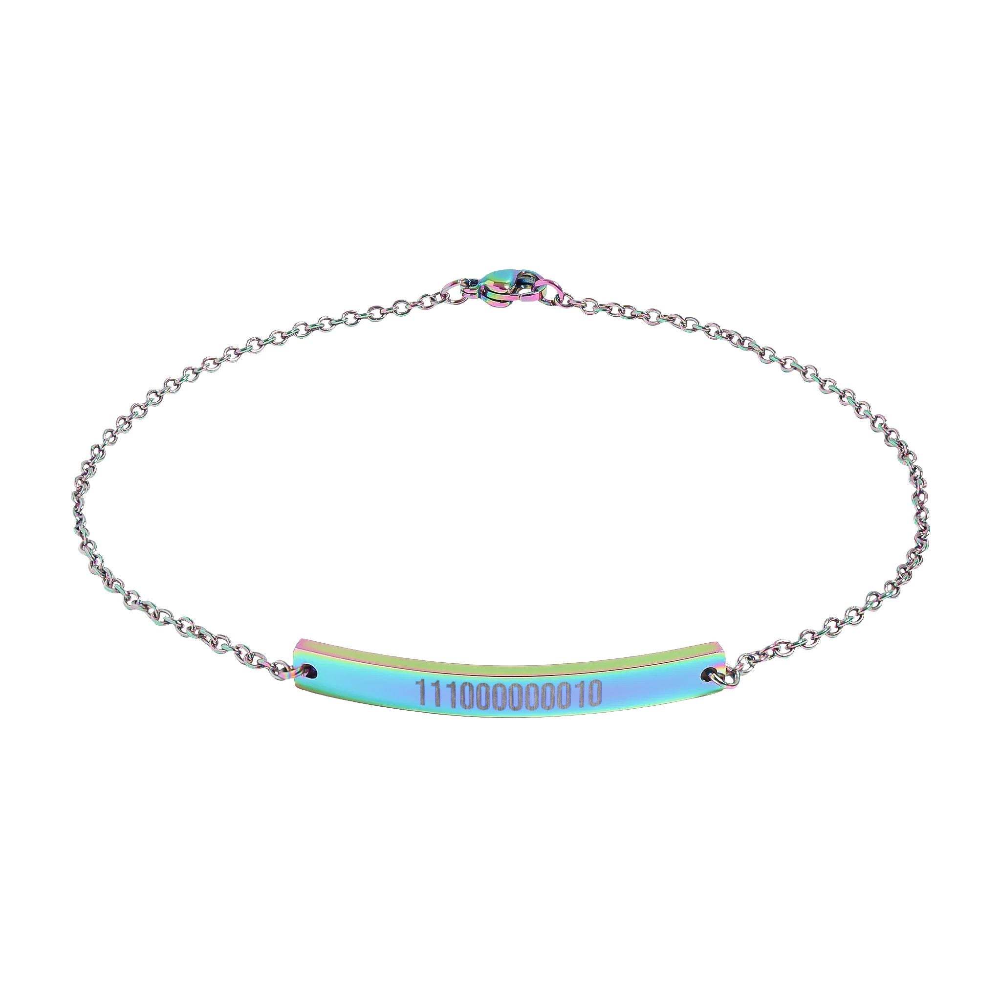 Engraved Binary Light Code - Legacy Key | Curved Bar Anklet