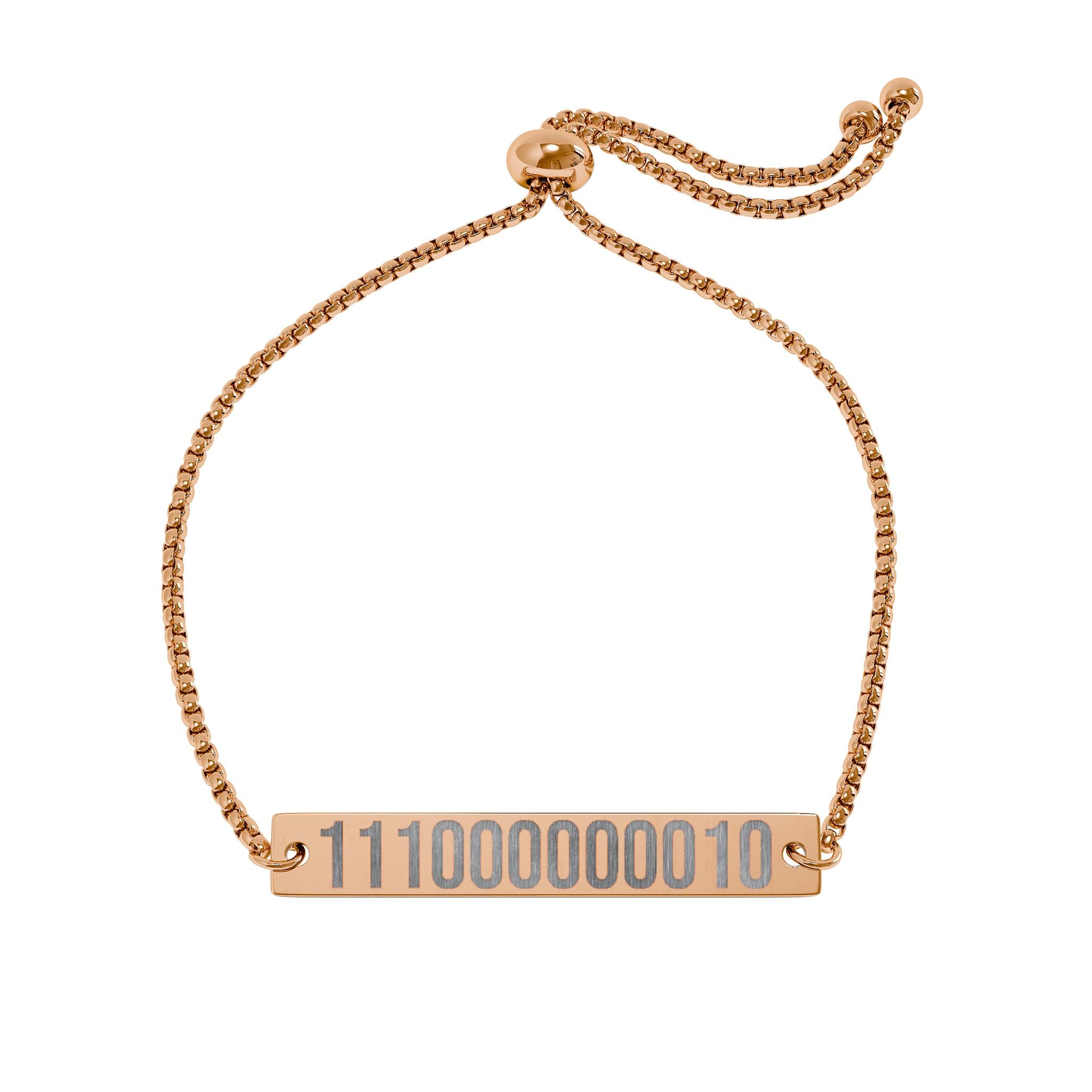 Legacy Key Binary Code Engraved Bar Bracelet - Adjustable Personalized Bracelet