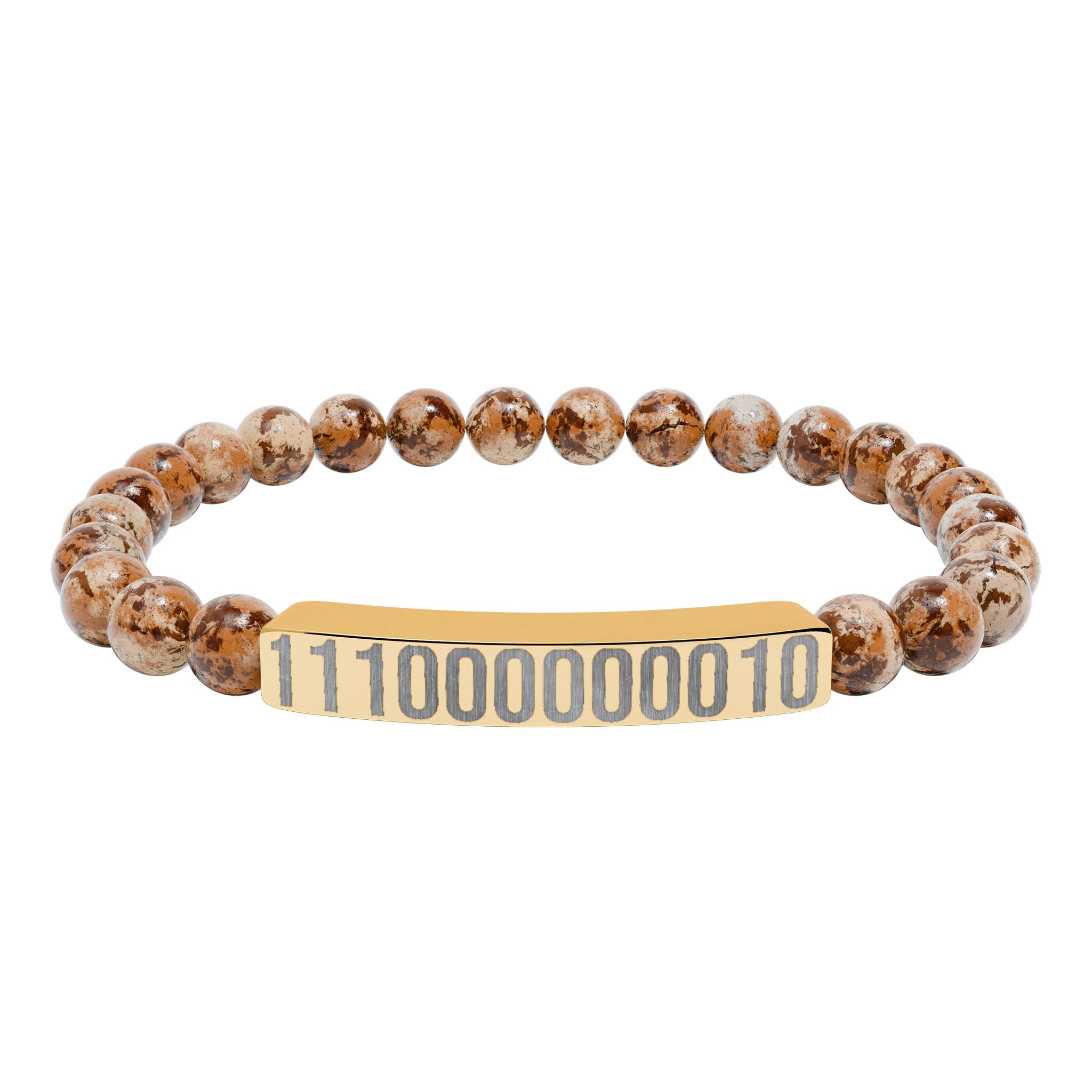 Engraved Legacy Key Binary Code Bar Stone Bracelet - Natural Gem Stretch Bracelet