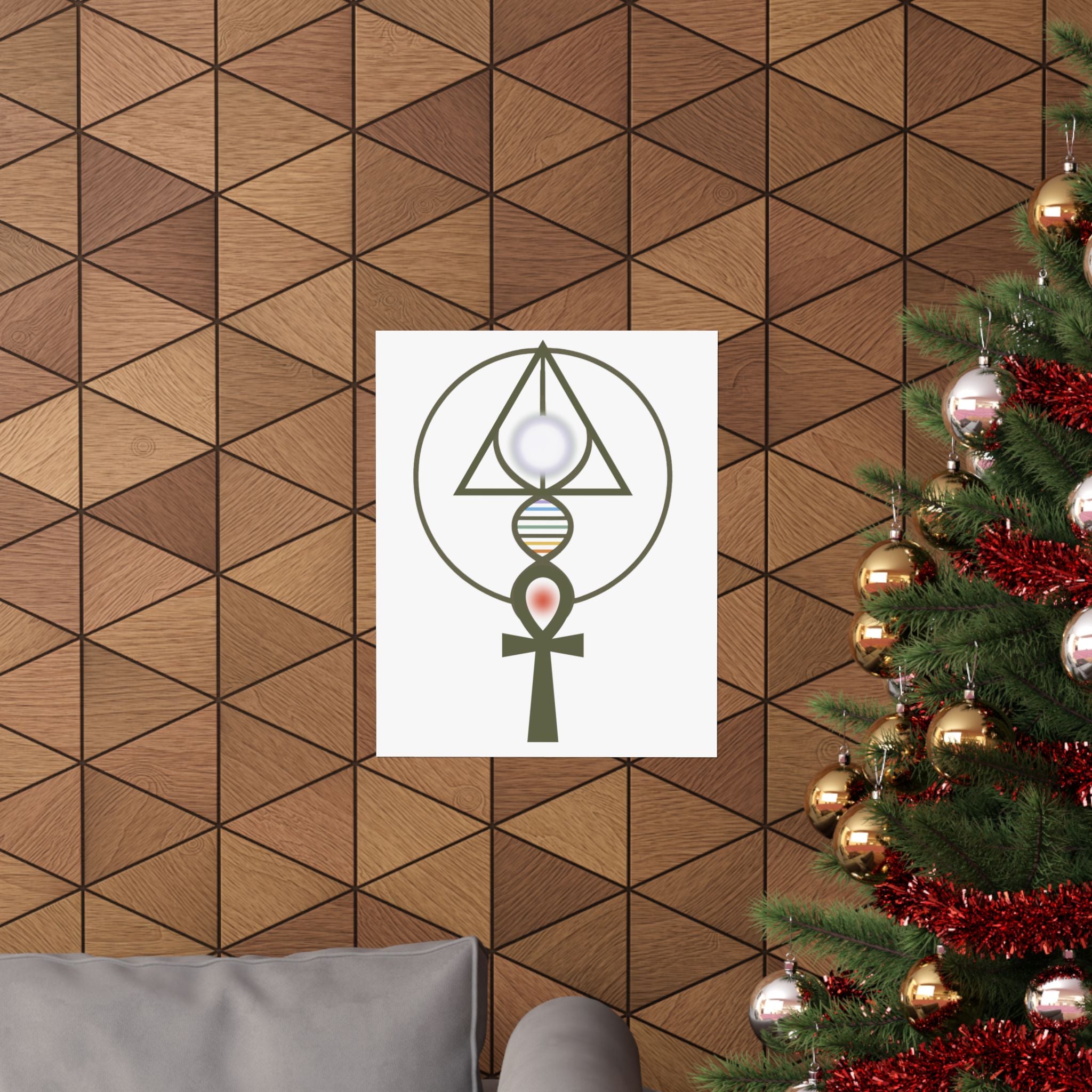 Activated Binary Light Codes Symbol / Ankh & DNA Symbol Matte Vertical Poster — Spiritual Geometry Wall Art